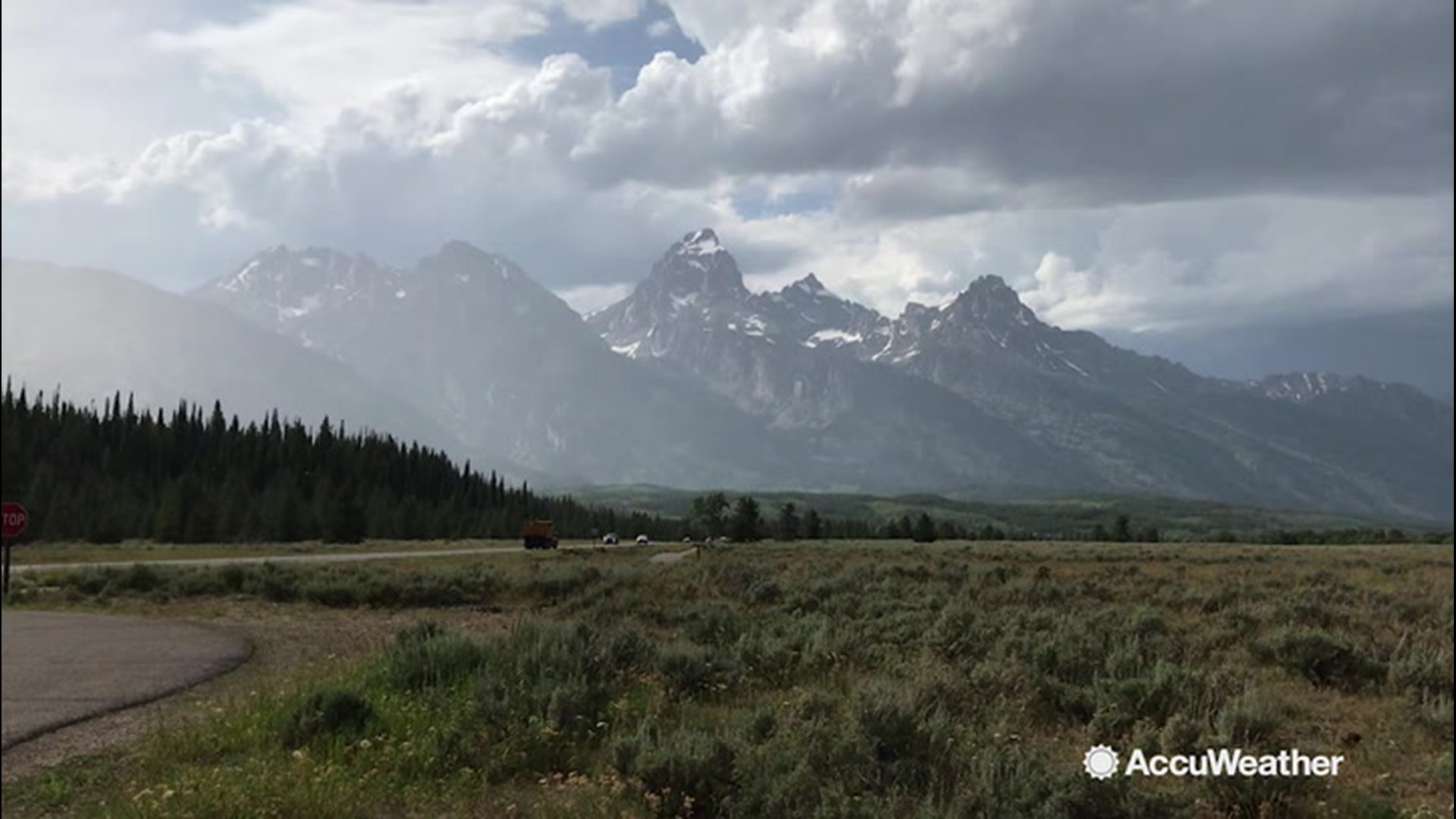 Lincoln Riddle spends a rainy, yet beautiful, day at The Grand Teton National Park in Wyoming as AccuWeather's #GreatAmericanRoadTrip continues on July 23.
