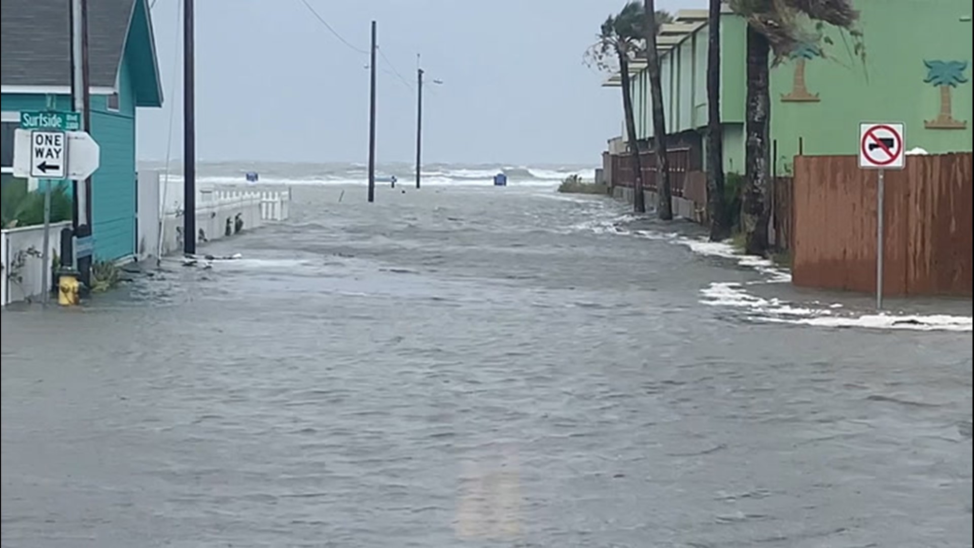 Hanna's strong winds and coastal flooding have swallowed the streets of Corpus Christi, Texas, on July 25.