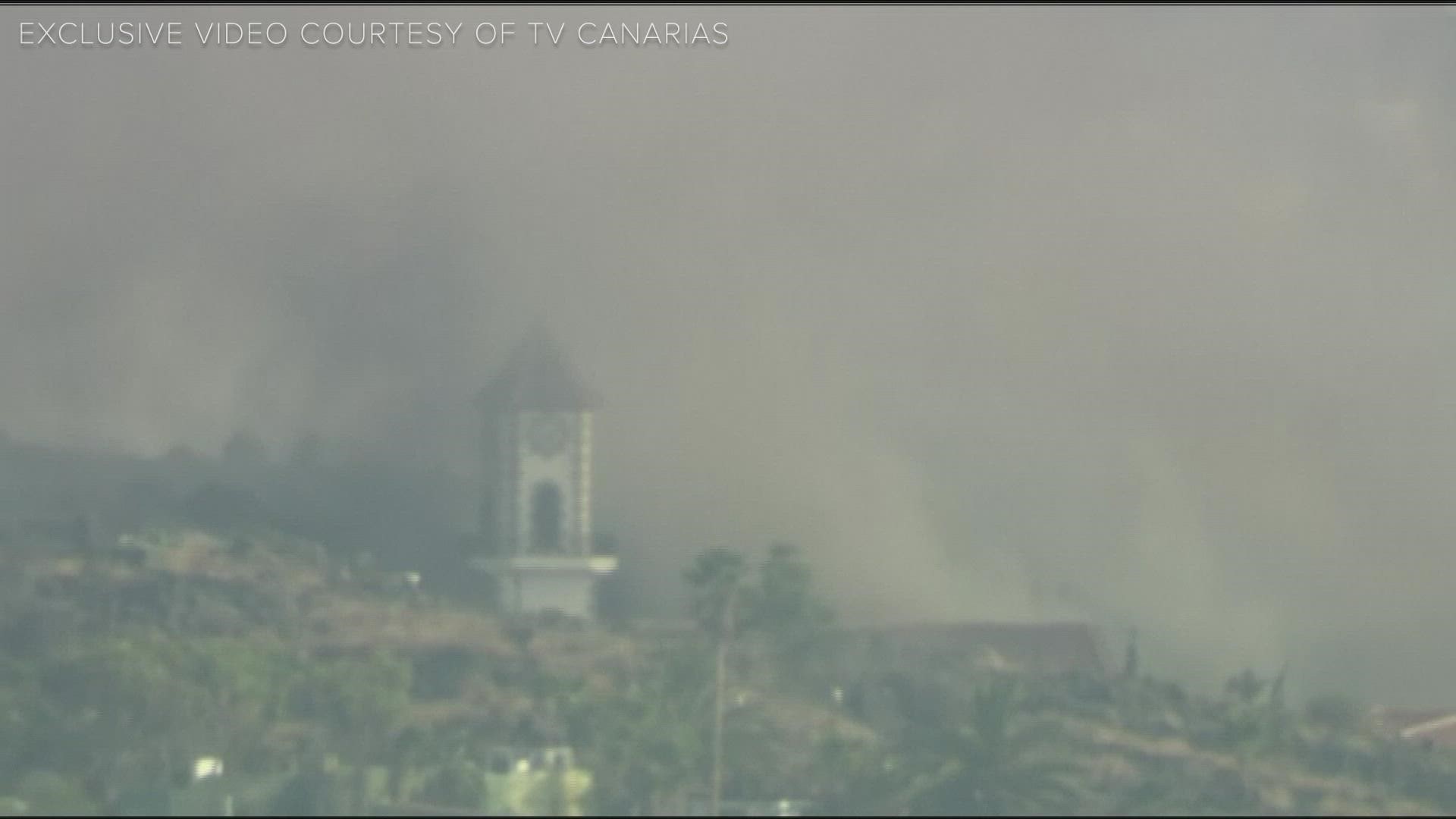 A church on the Spanish island of La Palma crumbled on Sunday after lava from an erupting volcano entered the town of Todoque and reached the building.