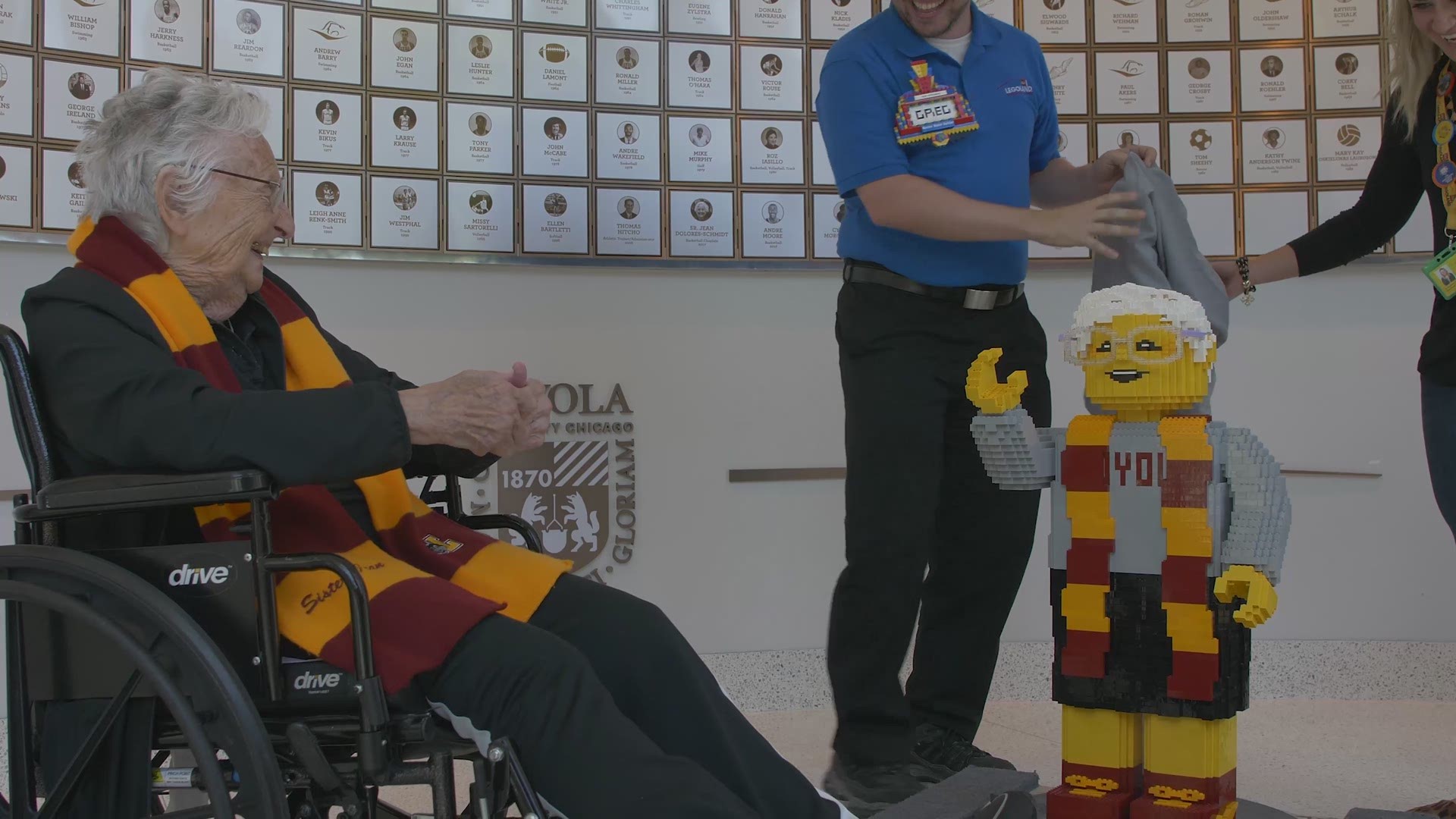 In celebration of her 100th birthday, Loyola-Chicago's Sister Jean was recently honored with her own LEGO look-alike. (Video: LEGOLAND Discovery Center)