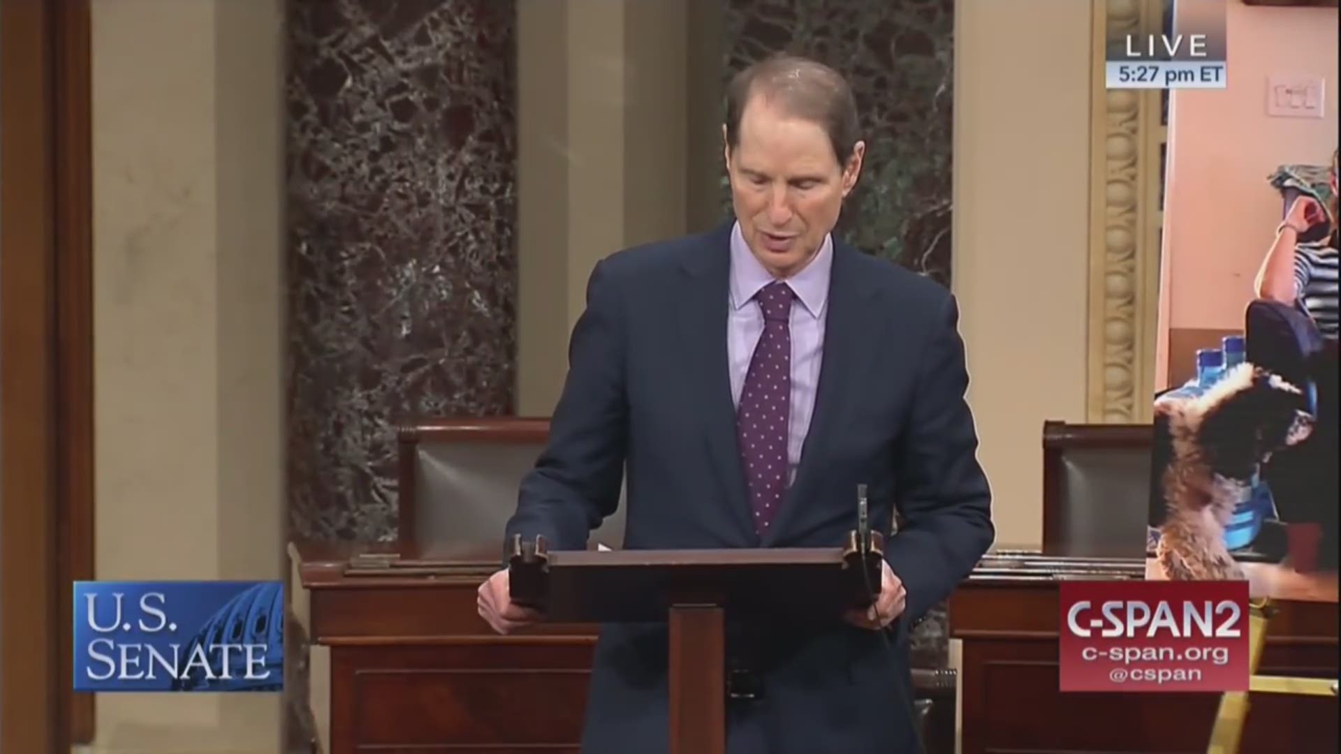 Sen. Ron Wyden, D-Ore., speaks on the floor of the U.S. Senate tells story of Jasmine Tool, an ailing federal worker who can't find out, because of the shutdown, why her insurance has lapsed. (C-SPAN)