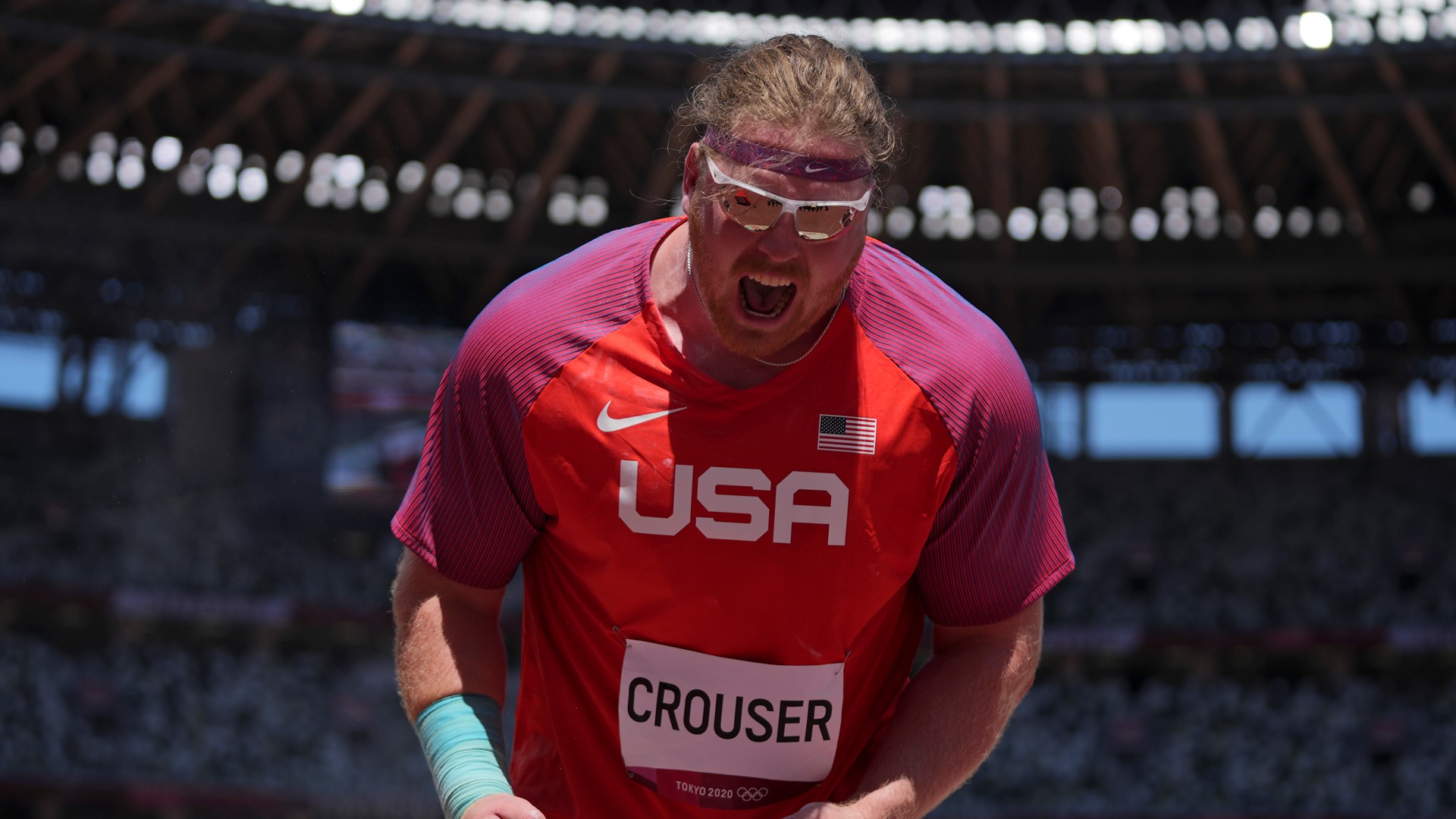 American Ryan Crouser set another Olympic record for shot put gold, but the U.S. men's relay team suffered another failure in a major track event.
