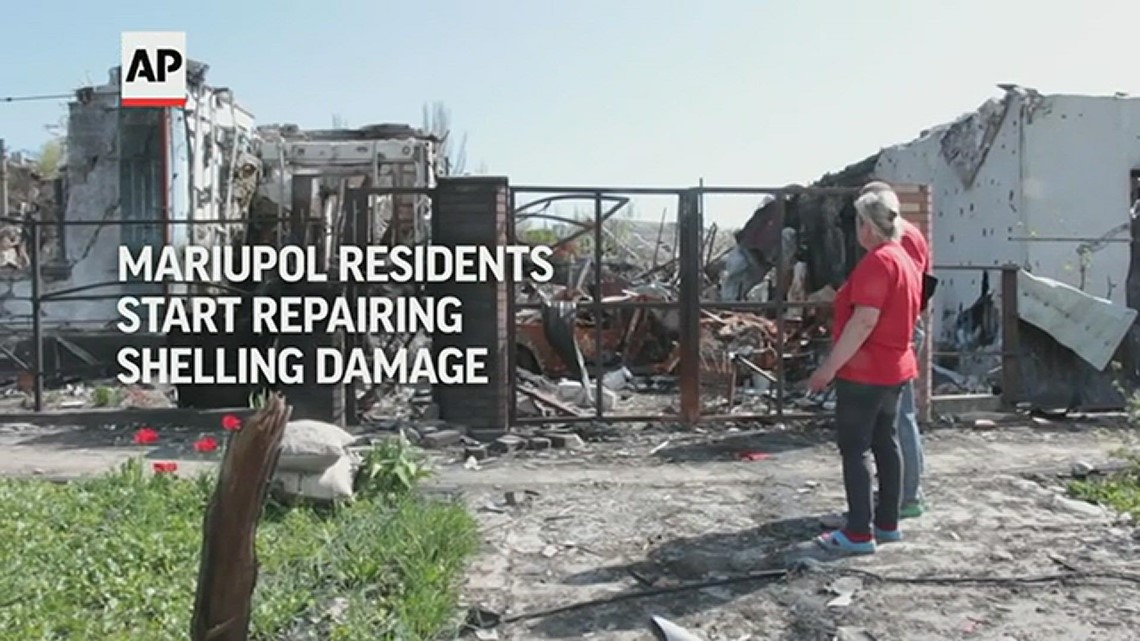 Mariupol residents start repairing home after shelling damage