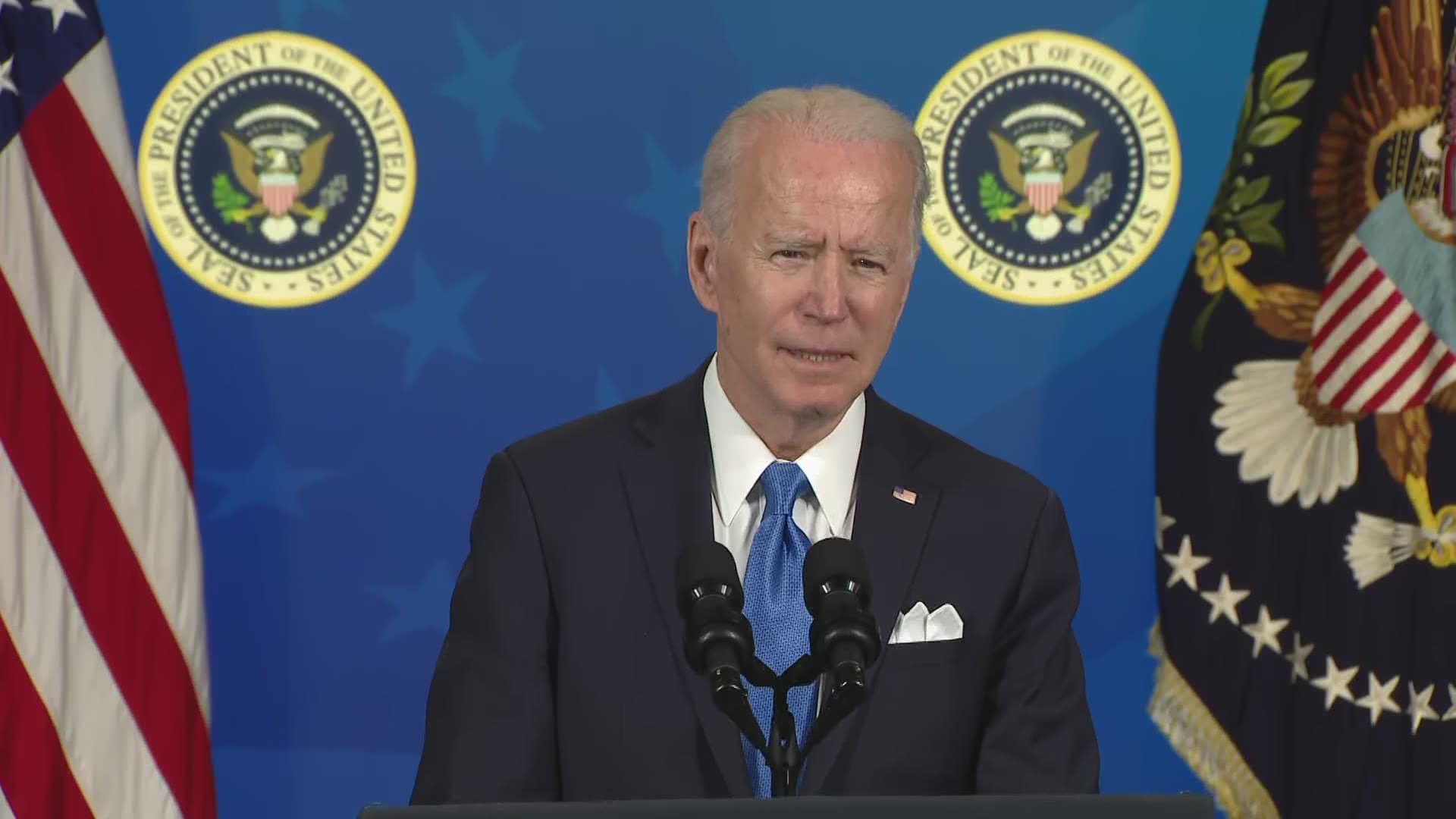 President Joe Biden on Wednesday applauded Merck and Johnson & Johnson for working together to make millions of COVID-19 vaccines.