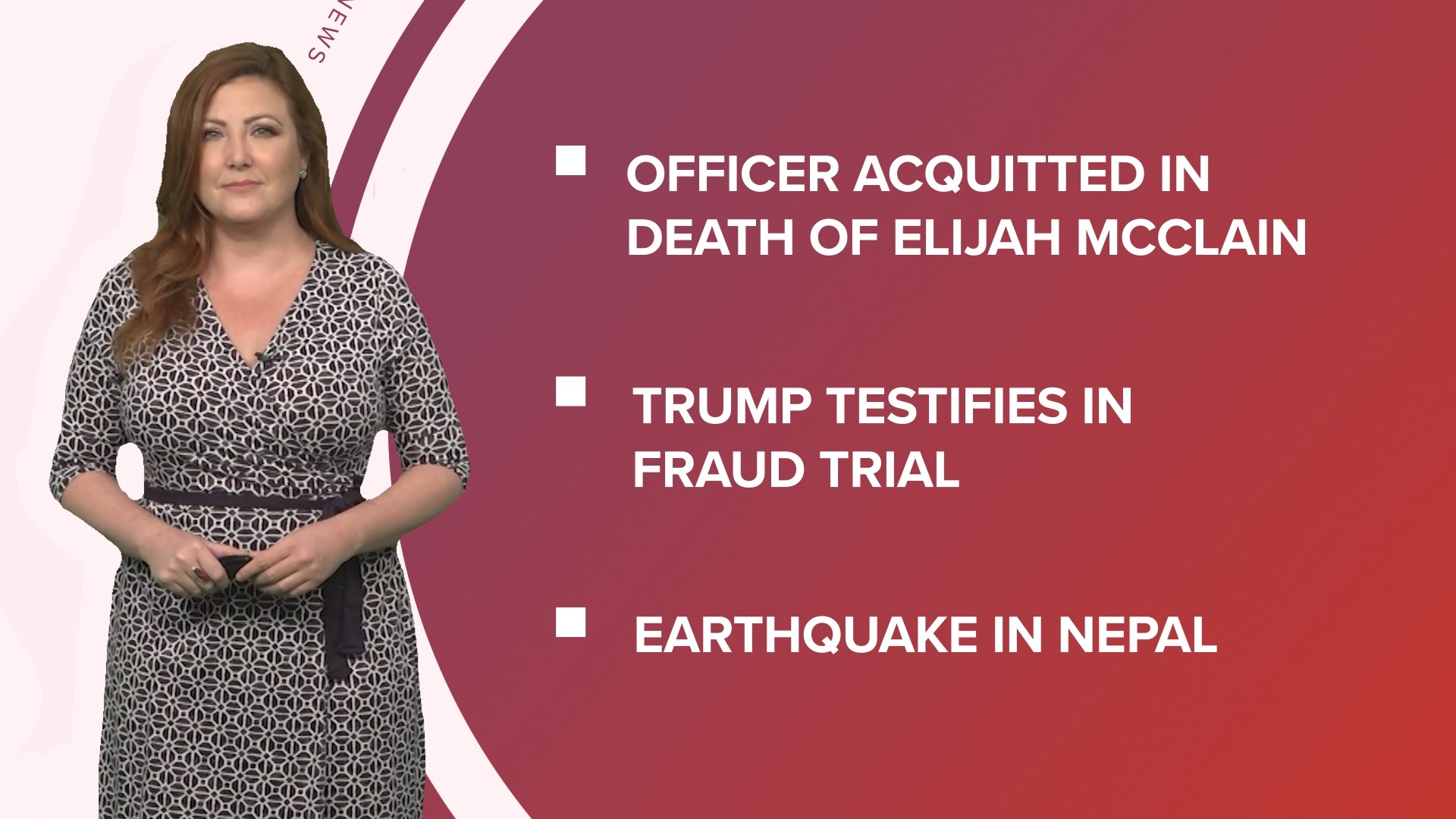 A look at what is happening in the news from a second officer acquitted in Elijah McClain's death to Trump testifies in his civil fraud trial.