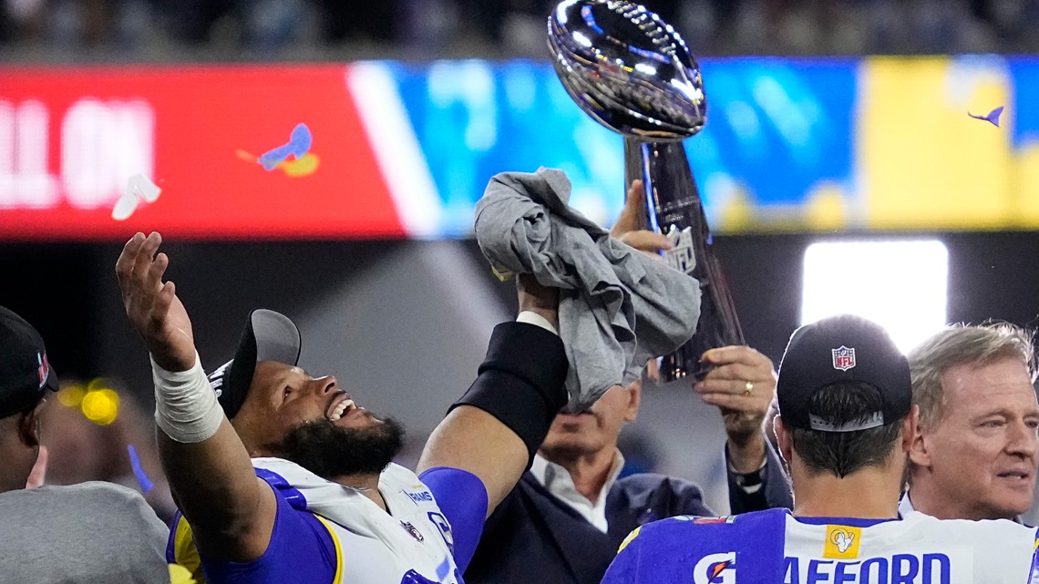 Actor Dwayne Johnson announces the start of the NFL Super Bowl 56 football  game between the Cincinnati Bengals and the Los Angeles Rams Sunday, Feb.  13, 2022, in Inglewood, Calif. (AP Photo/Ted