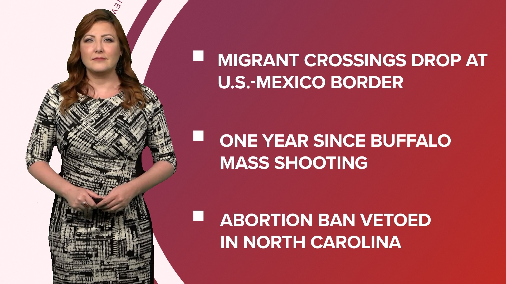 A look at what is happening in the news from fewer migrants crossing the border over the weekend to an abortion ban vetoed and air bag recall drama.