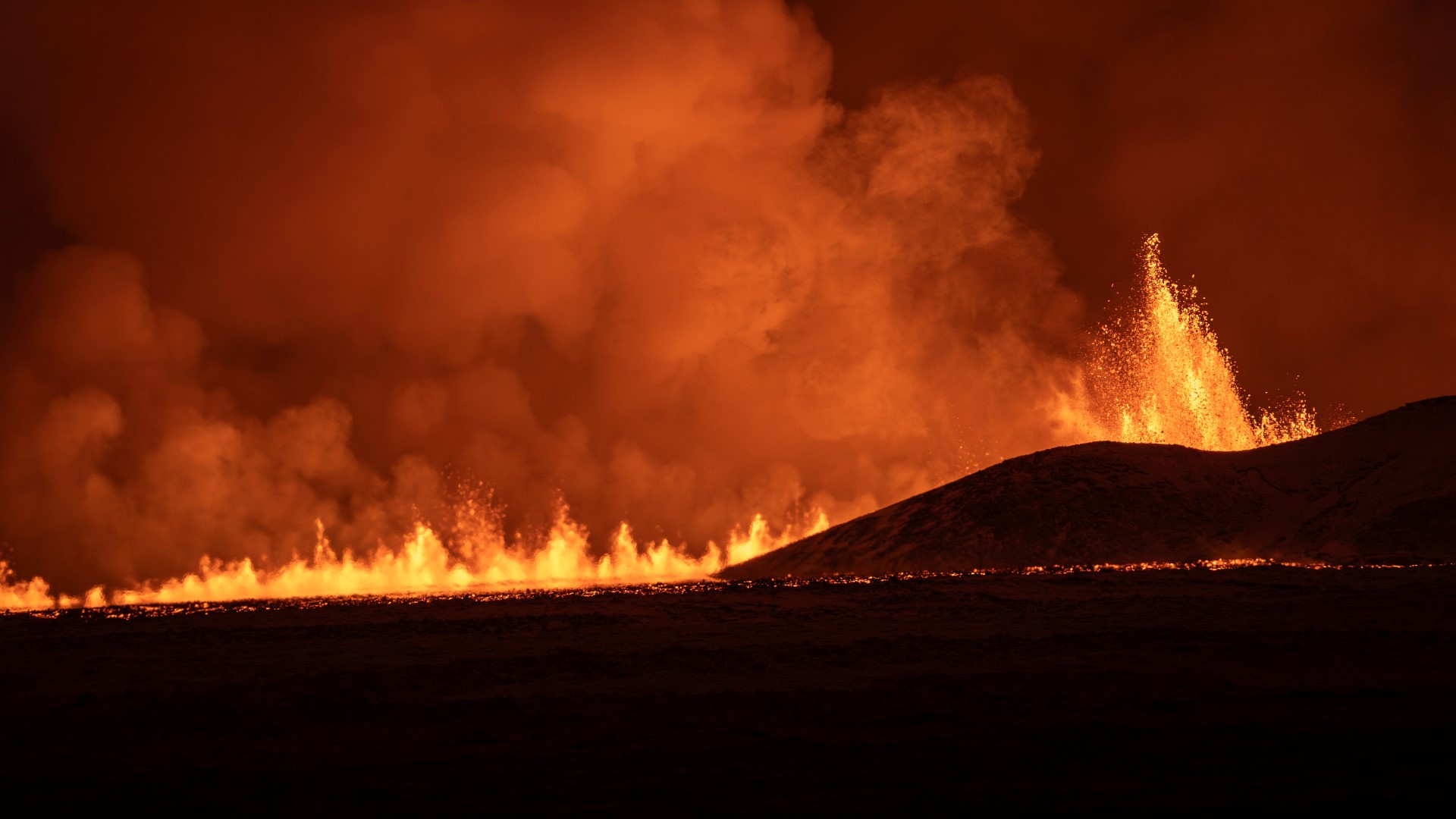 A volcanic eruption has started on Iceland’s Reykjanes Peninsula, turning the sky orange and prompting the country’s civil defense to be on high alert.
