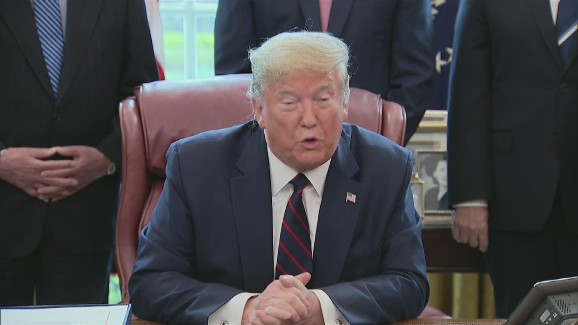 President Trump discussed in the Oval Office Friday the $2.2 trillion economic rescue package to help Americans during the coronavirus outbreak.