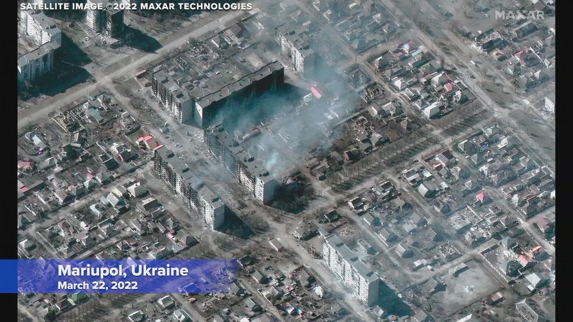Satellite imagery from Tuesday revealed further destruction in the besieged Ukrainian city of Mariupol.