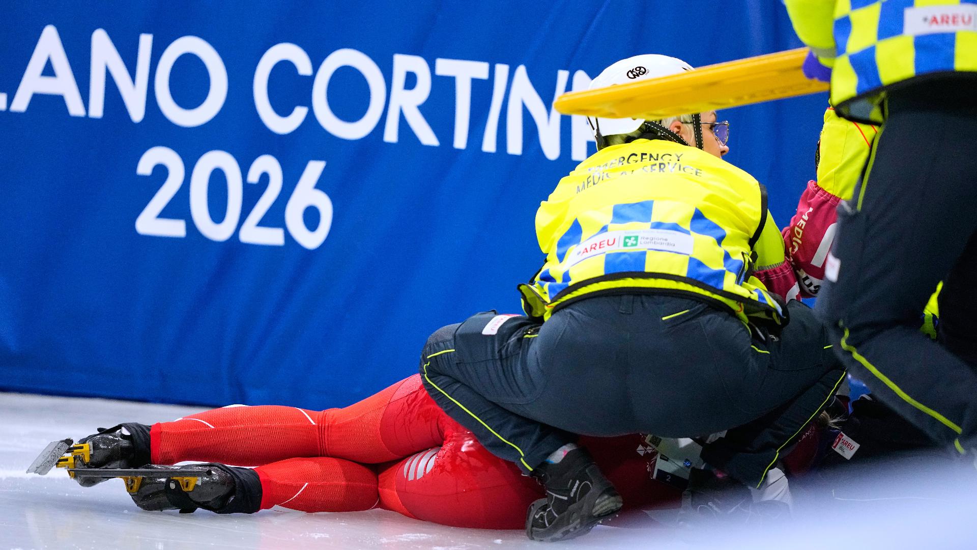 Track Fall Blocks Polish short-track speedskater recovering from surgery after blade cuts ...