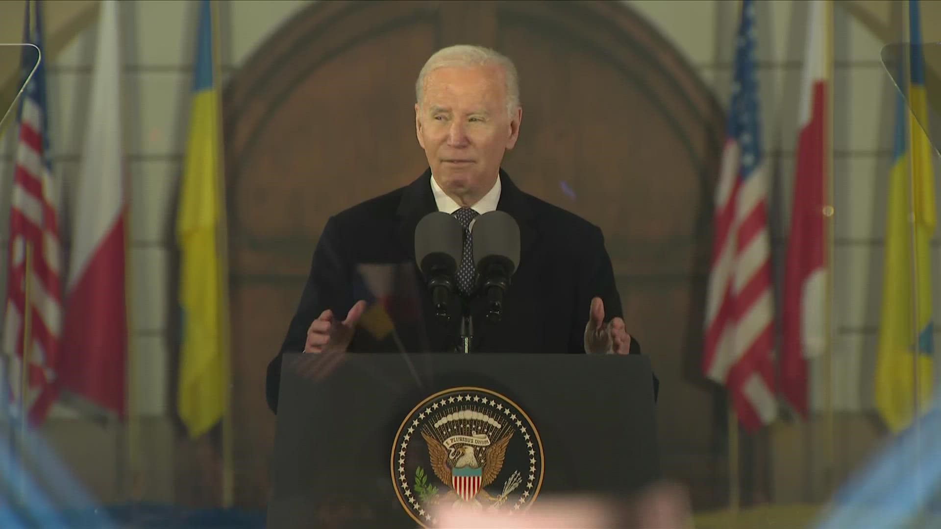 Biden spoke during a visit to Poland as the one-year anniversary of Russia's invasion of Ukraine nears.