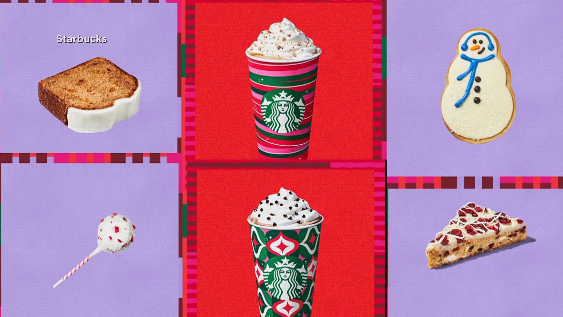 Starbucks has four brand new red and green cup designs and a "frosted bauble" cold cup.