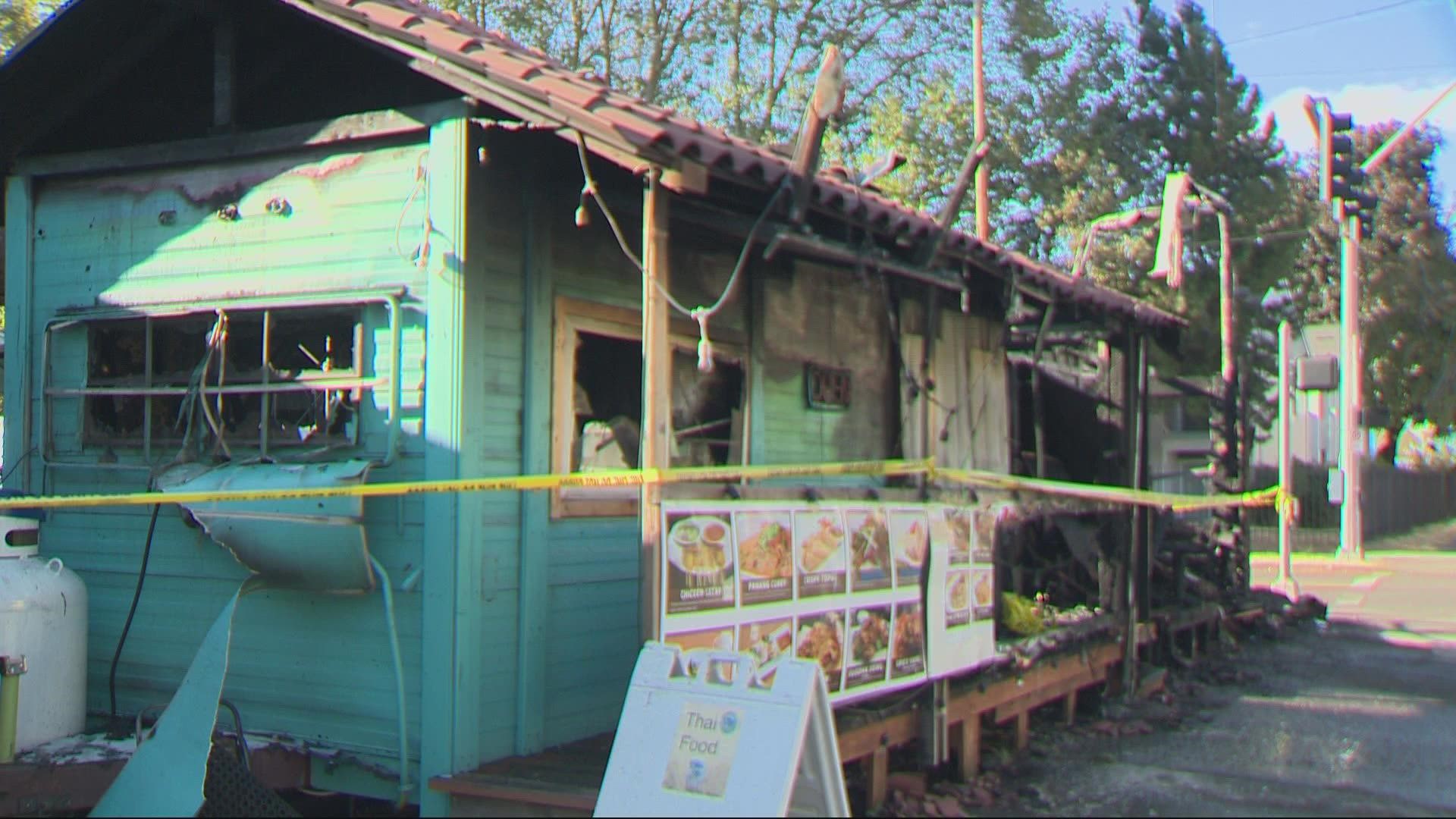 Flames damaged or destroyed several food carts at the corner of North Vancouver and North Fremont on Sunday afternoon.
