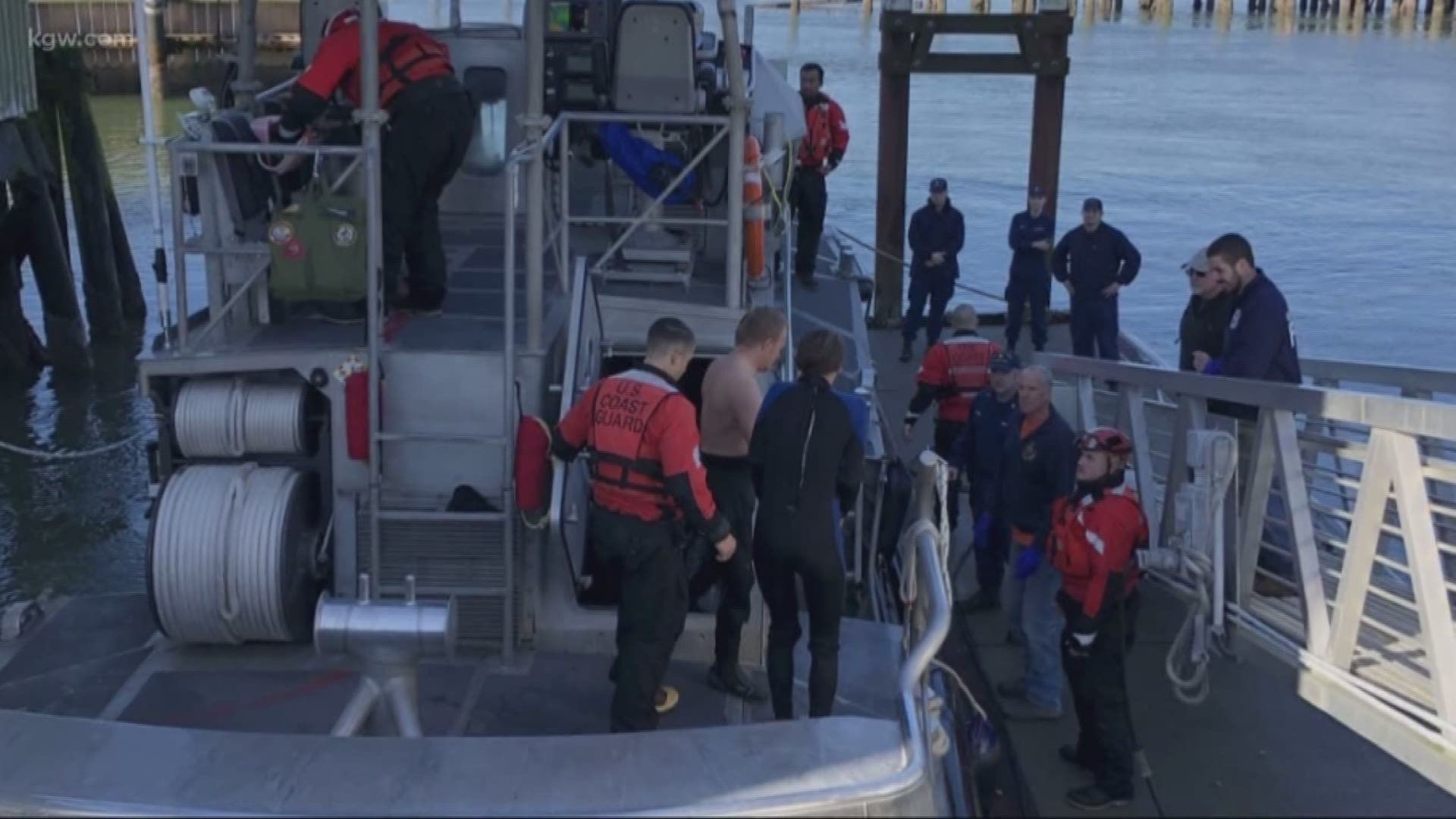 The Coast Guard rescues two boaters who capsized off the Oregon Coast near Tillamook