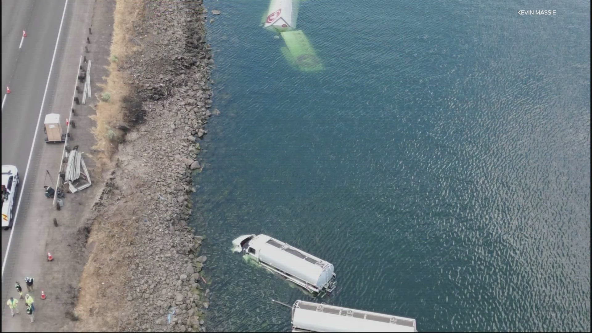 A semi crashed off the freeway and into the Columbia River late Friday. Another semi followed at the same spot a few hours later.