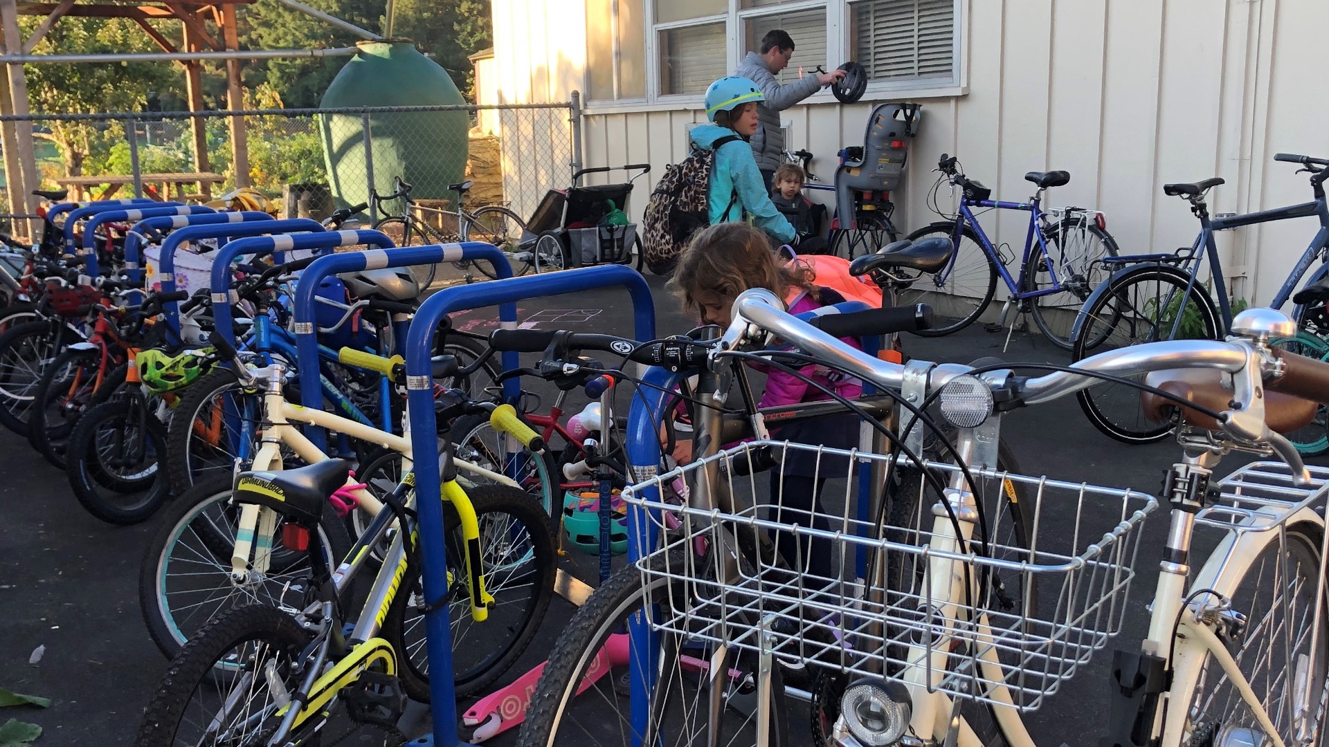 KGW News staffers, who are chronicling a year at Woodlawn Elementary in Portland, stopped by the school for the annual Walk, Bike or Roll To School Day.