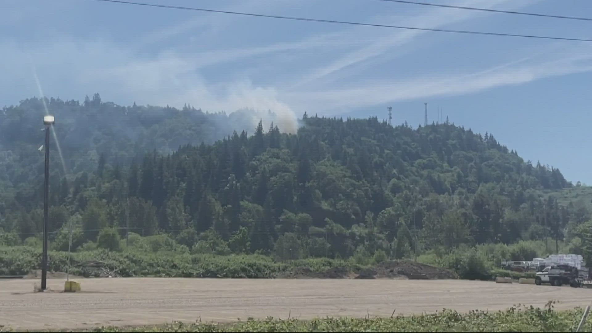 Eugene Springfield fire says the timber and brush fire started in an old quarry site south of the Swanson Lumber Mill on Sunday