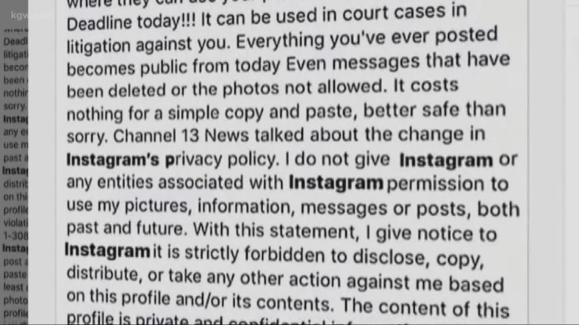 A years-old hoax is making the rounds on Instagram again, claiming the social media company is about to change its rules in order to access users’ photos. KGW’s Cristin Severance is here to Verify whether this is real or not.
