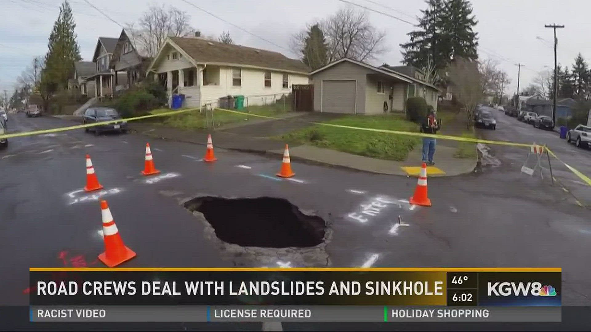 Road crews deal with landslide and sinkhole