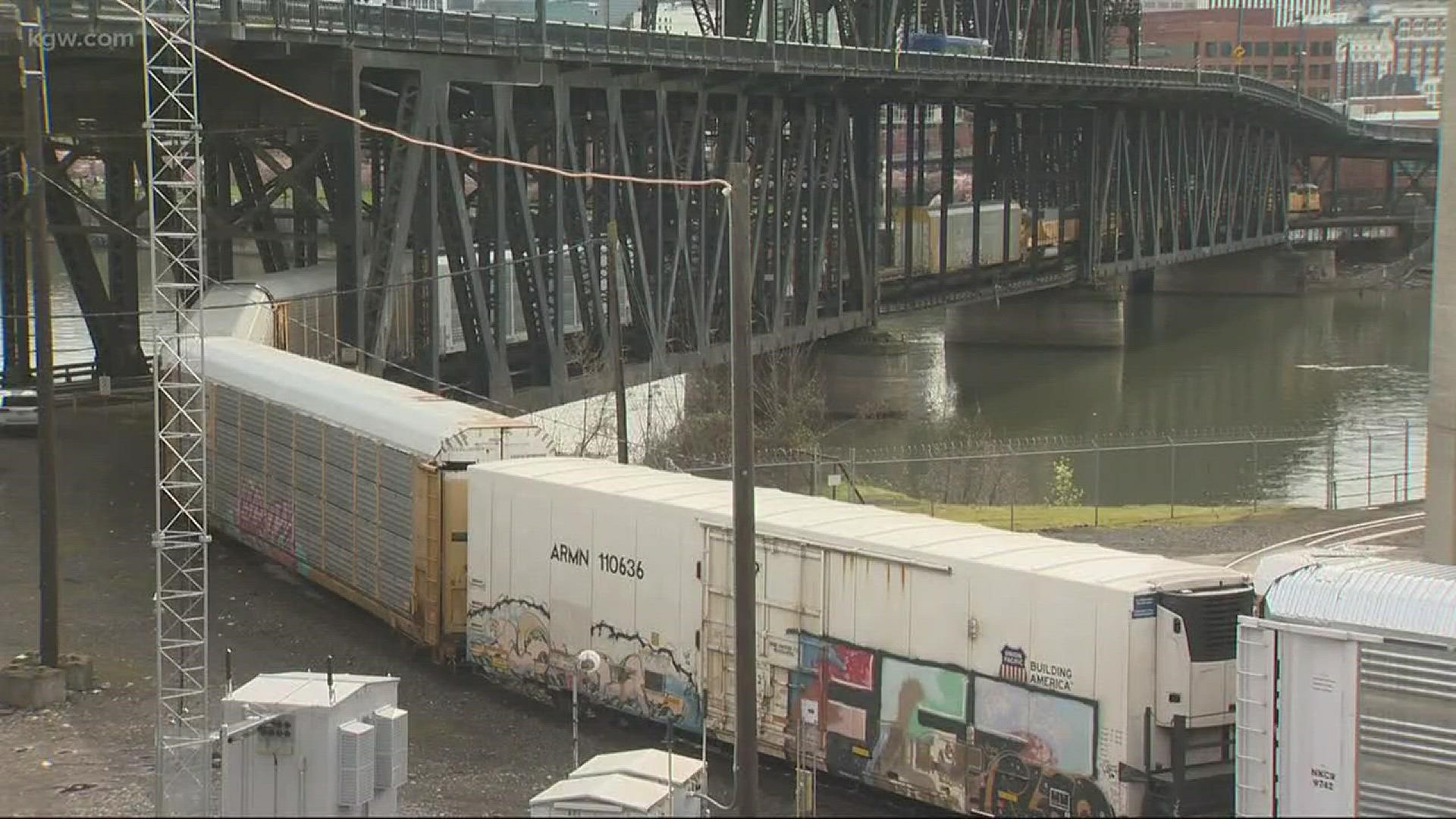 Train derails near Steel Bridge in Portland