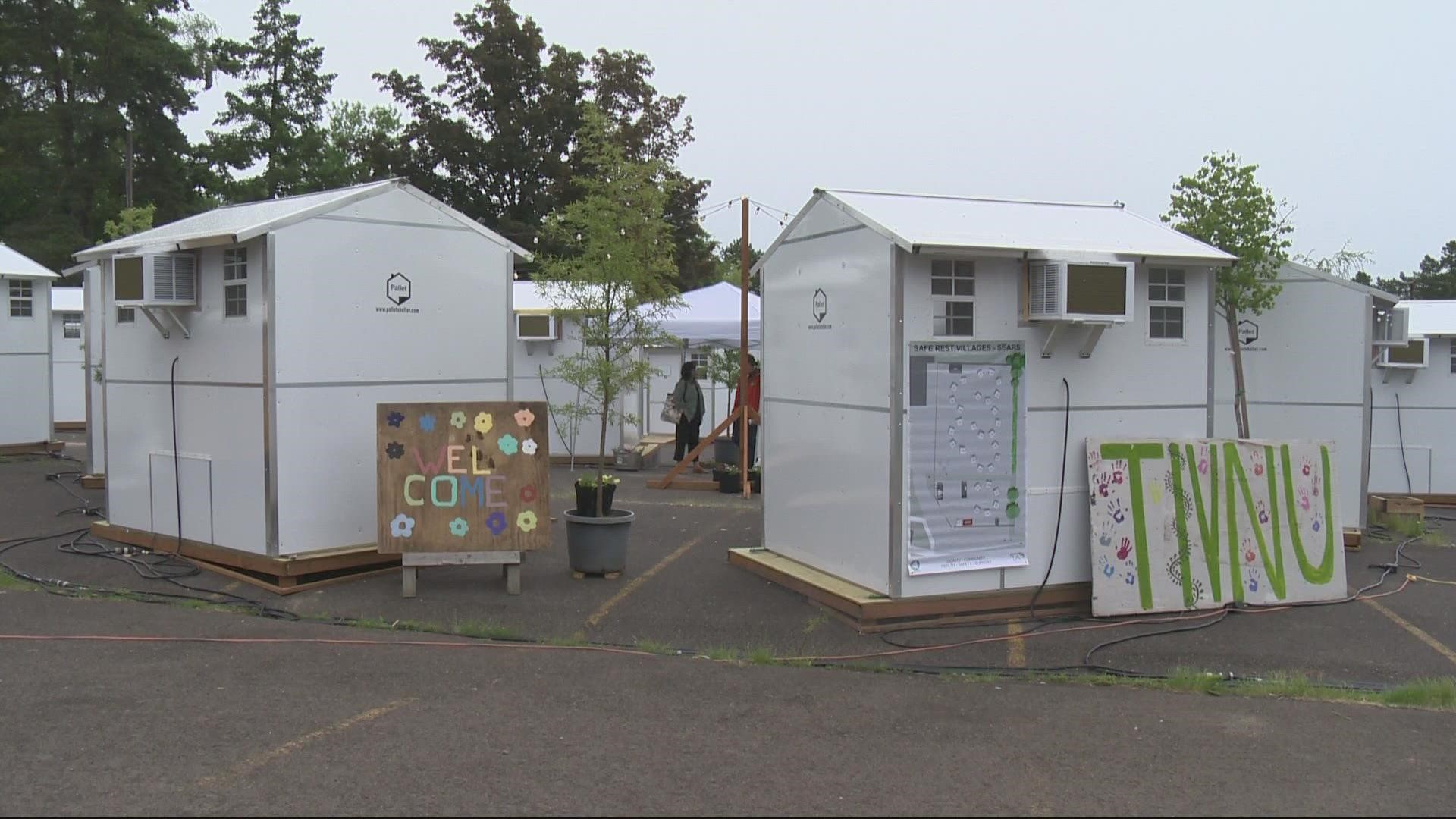 The village opens the same month a temporary outdoor homeless shelter in Old Town closed. Villagers are scheduled to move in at the end of next week.