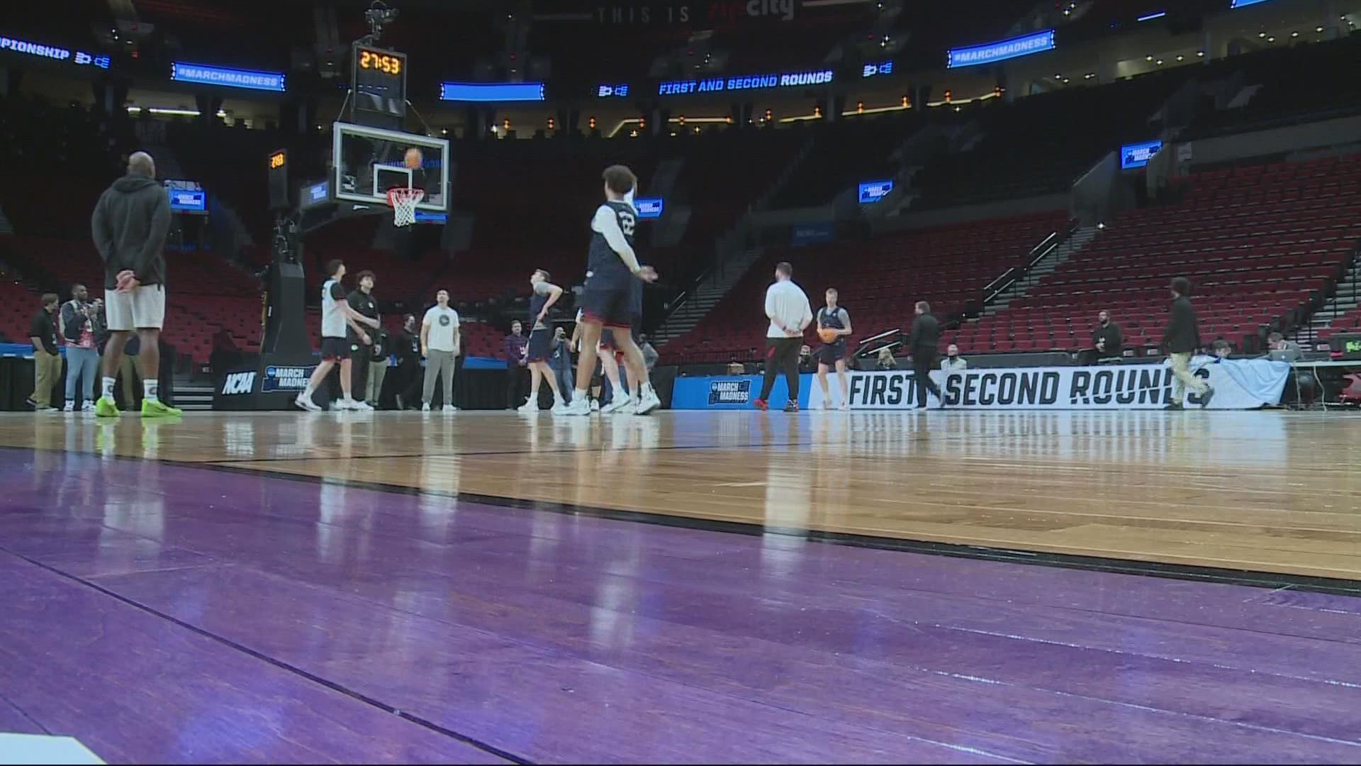 The tournament tips off Thursday afternoon. Teams are already in town and spent the day preparing for their games at the Moda Center.