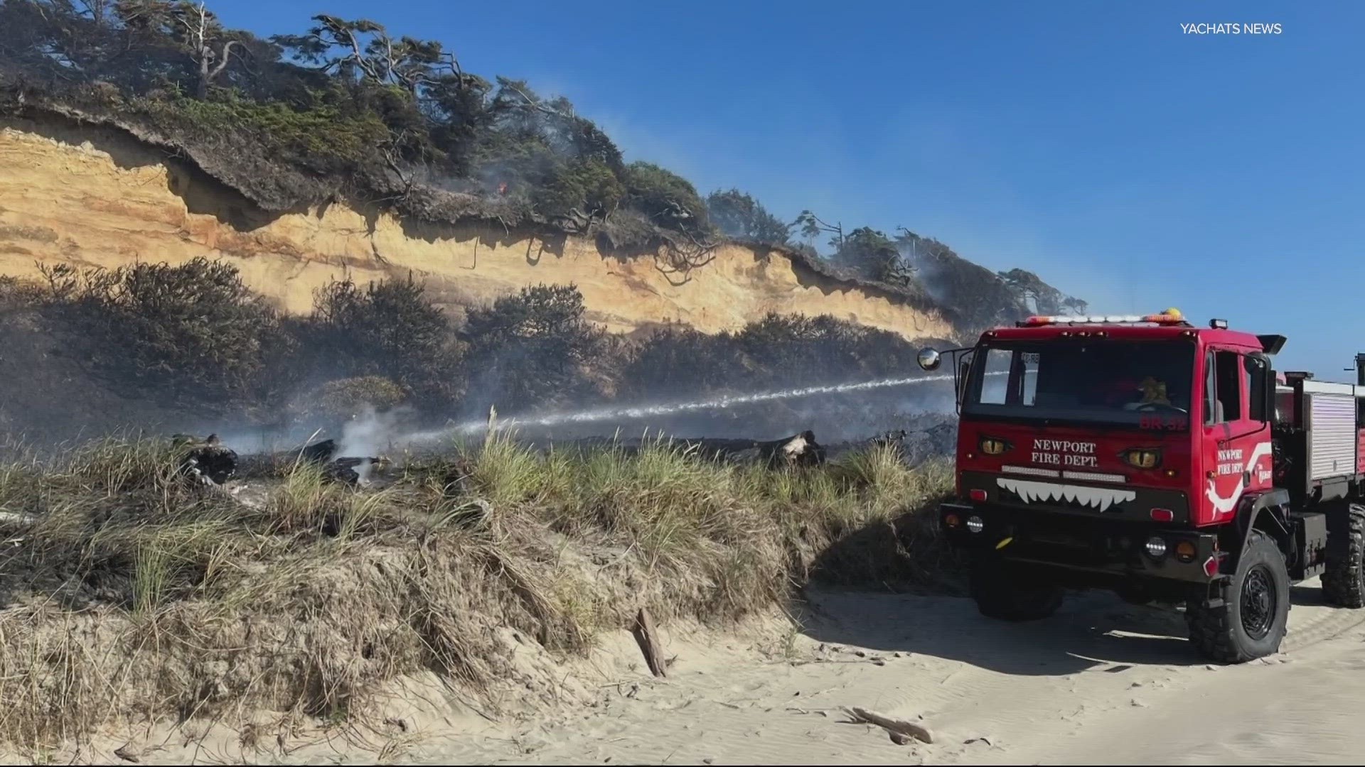 Central Oregon Coast Fire & Rescue said the remnants of firework mortars were found near the fire that caused temporary evacuations late Sunday afternoon.