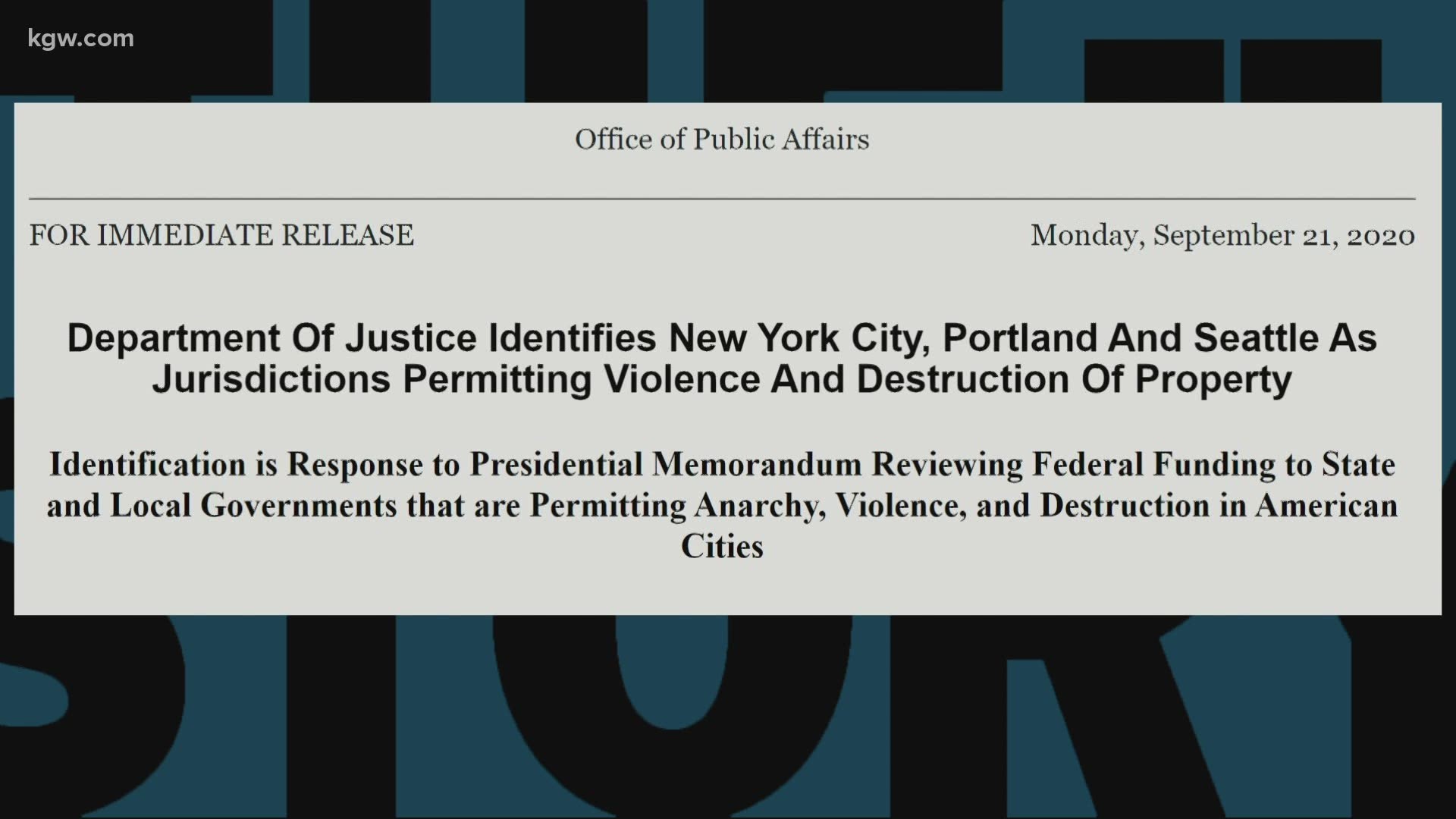 Portland, Seattle and New York were designated as 'anarchist jurisdictions' earlier this year by Pres. Trump. Now, the feds say these cities are not eligible for a