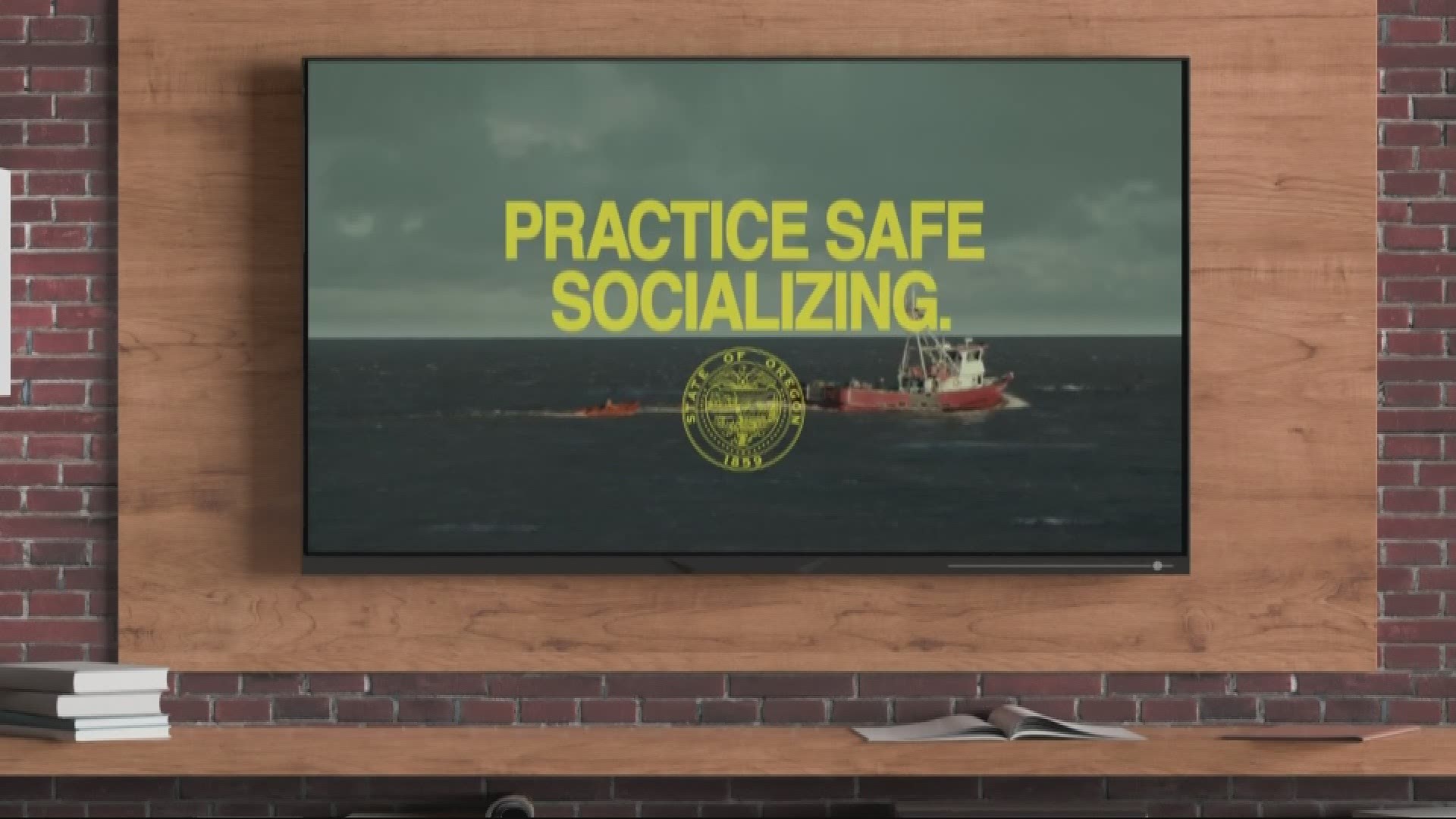 The ad, which depicts a group of fishermen tossing a man overboard onto a lifeboat to practice social distancing, did not sit well with the residents of Newport.