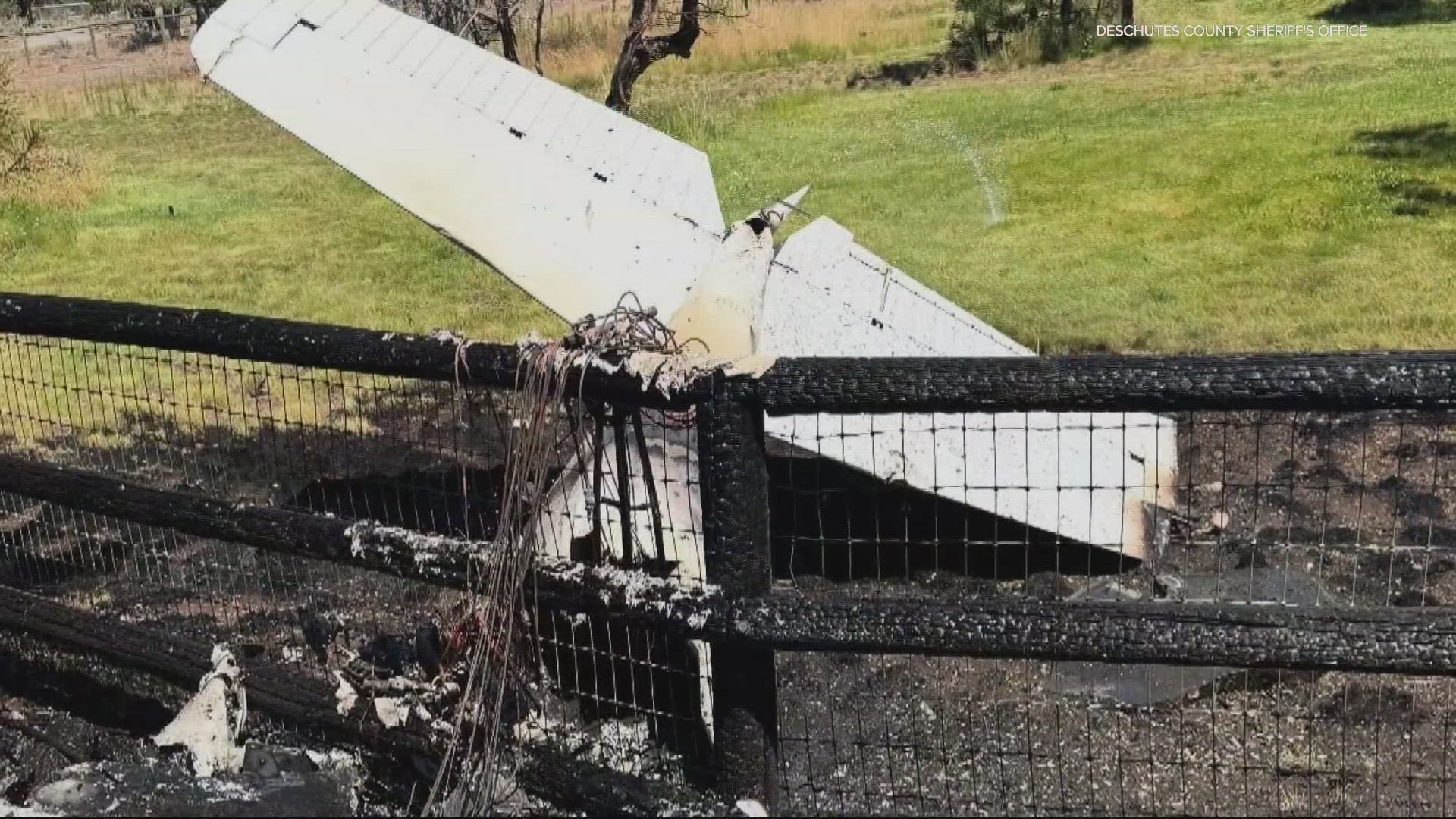 A plane crashed and burned near Sisters Eagle Airport Sunday morning, but all three occupants escaped with minor injuries before the fire spread.