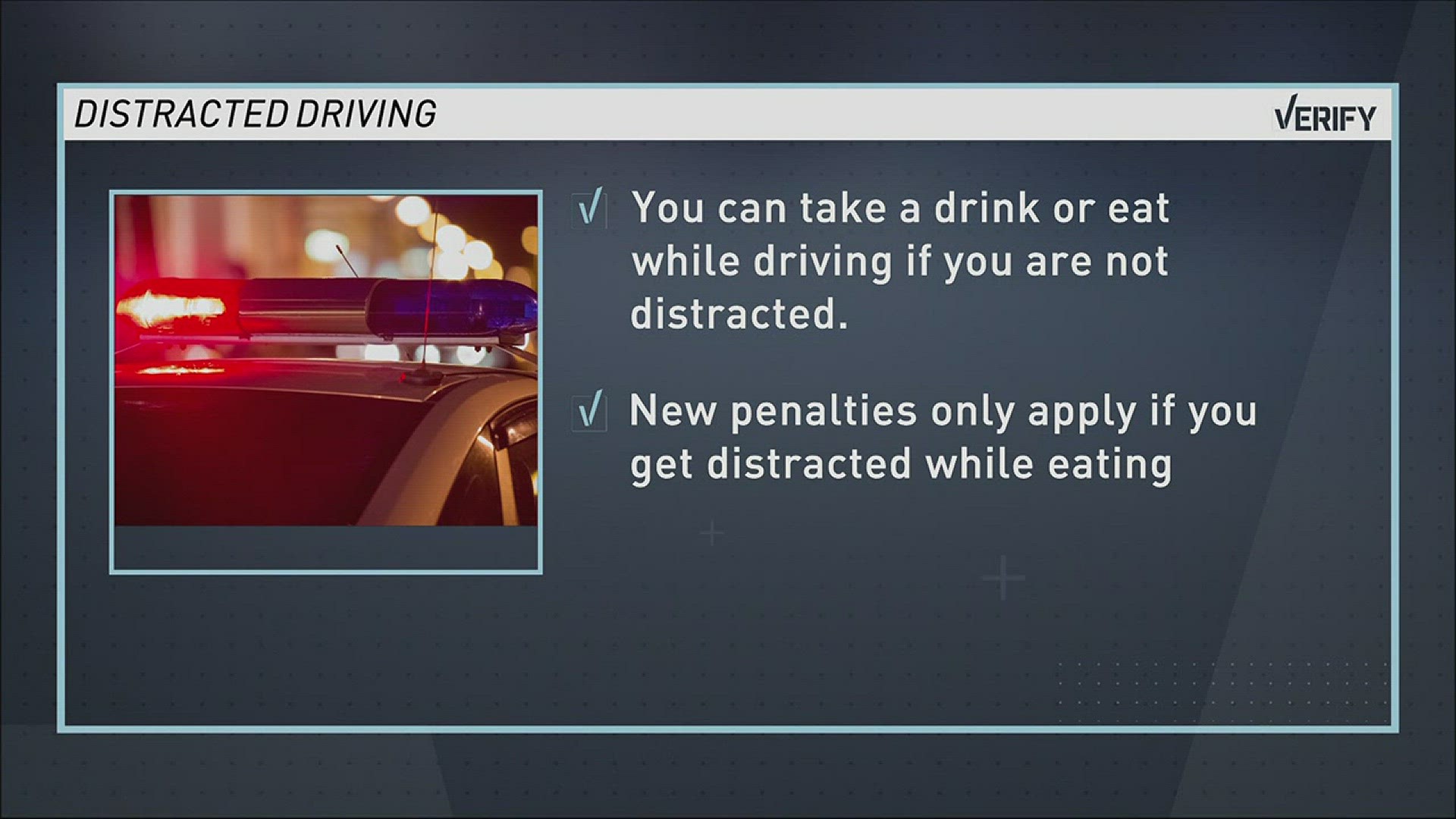 KGW's Verify team on whether it is legal to eat or drink while driving under Washington's new distracted driving law. July 26, 2017