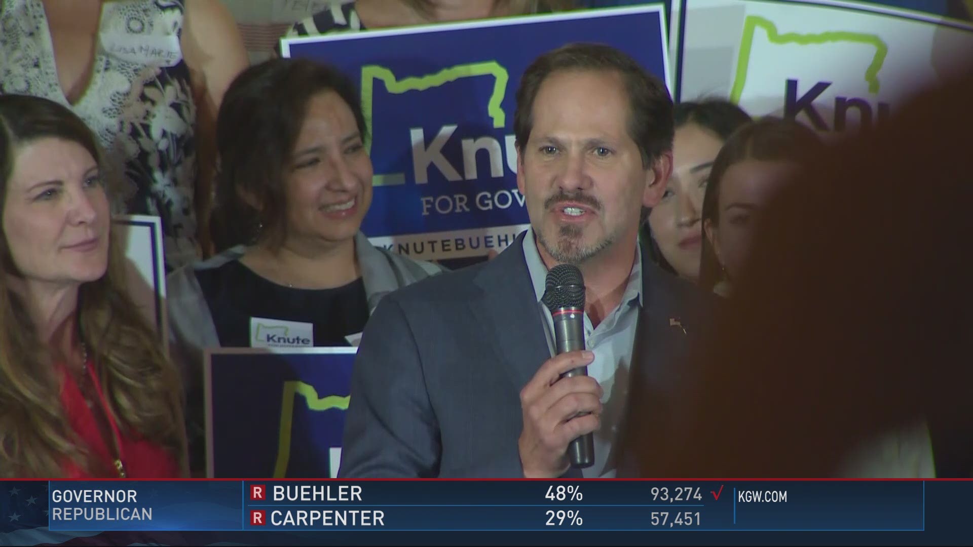 Rep. Knute Buehler gives speech after winning Republican primary for governor on May 15, 2018.