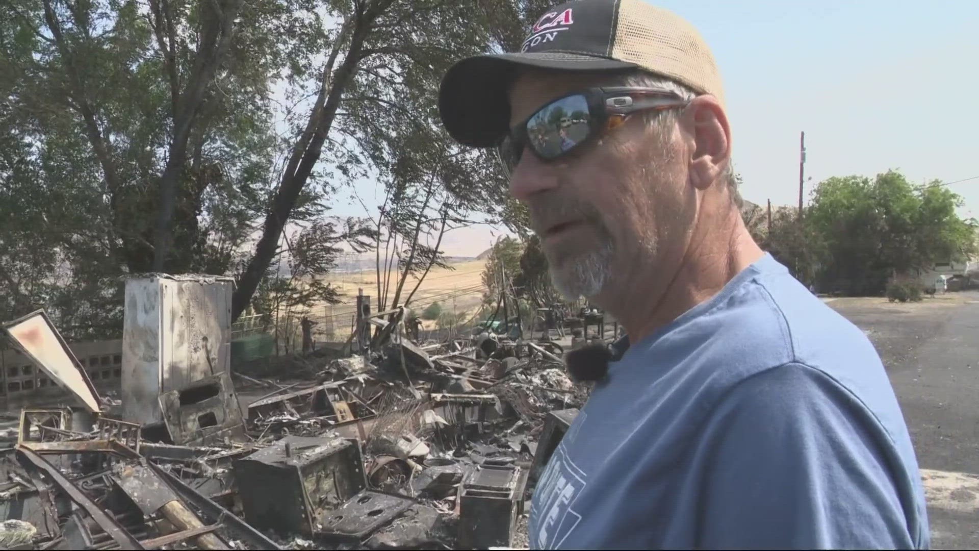Dave Dixon’s mobile home burned to the ground when flames from the Post 87 fire engulfed the trailer. He had time to save his dog, but lost everything else.
