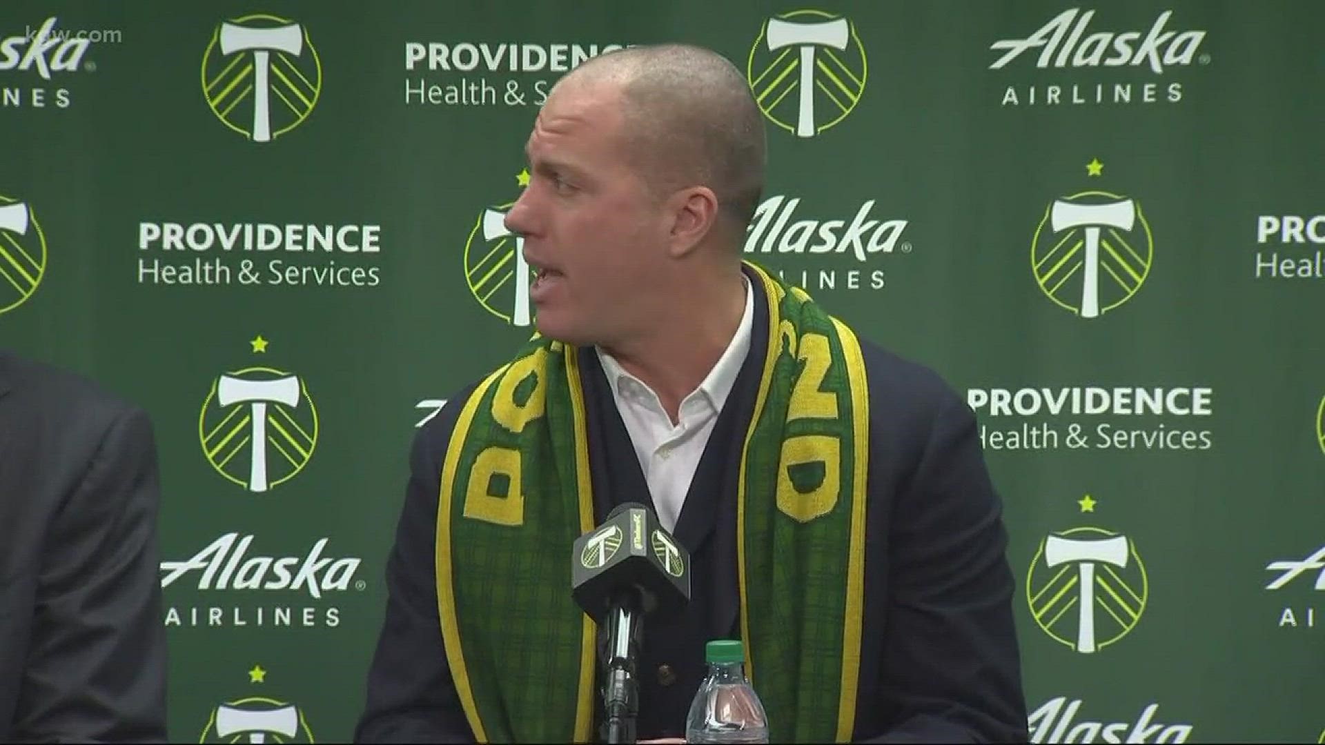 The new coach of the Portland Timbers was introduced Monday.