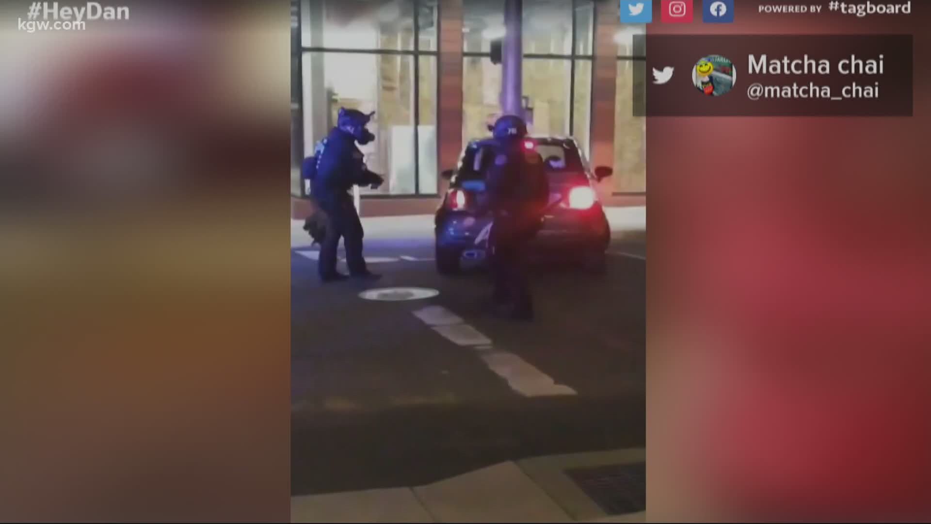 Video shows Portland police spray-painting the back of cars during Tuesday night's protests. Is this tactic legal? #HeyDan