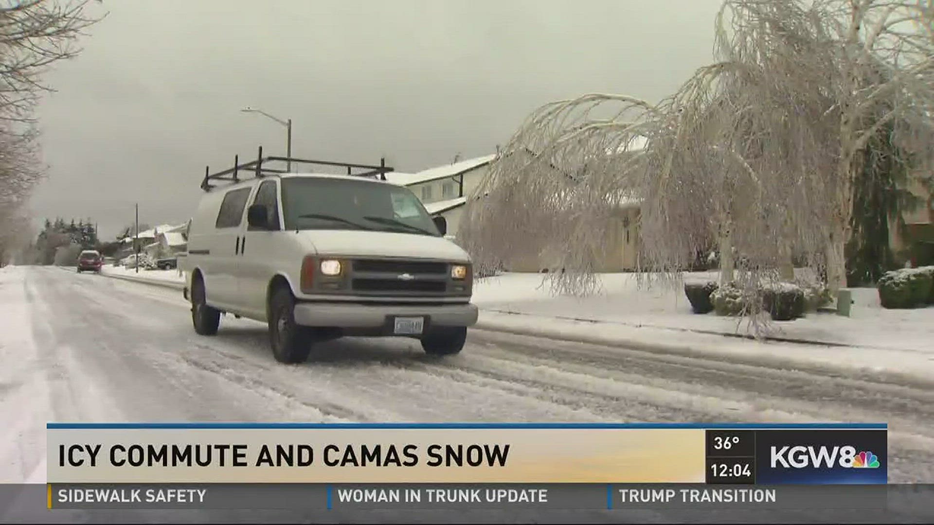 Icy commute in Portland, snow in Camas