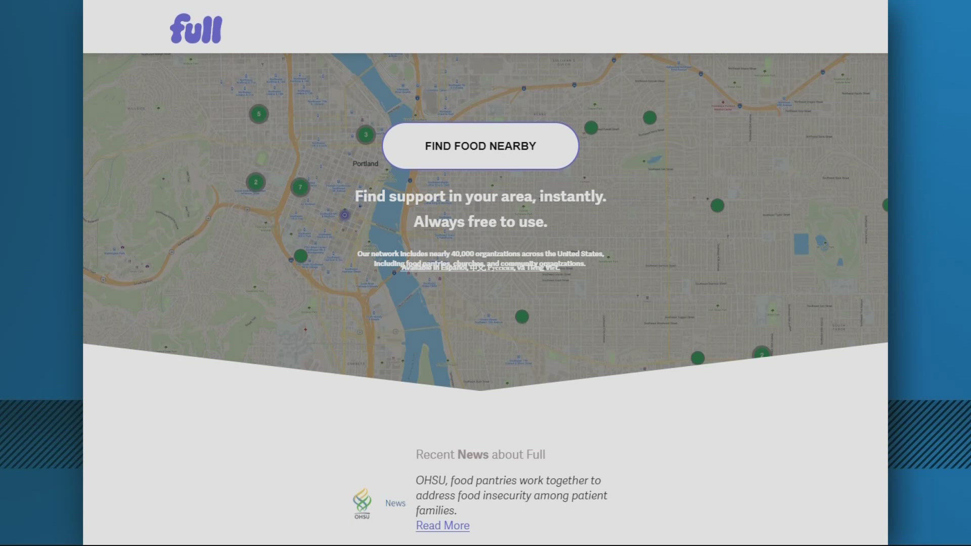 Families with children in inpatient care at OHSU Doernbecher Children's Hospital can use an app, "Full," and pick up their order at any ten participating pantries.