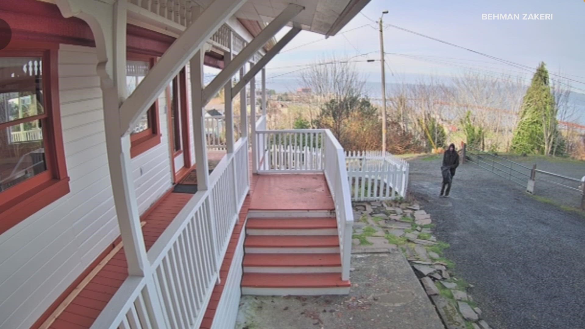Camera caught a man walking up to the Goonies house in Astoria and placing a dead fish. Police say he also placed stickers over the camera lens outside the home.