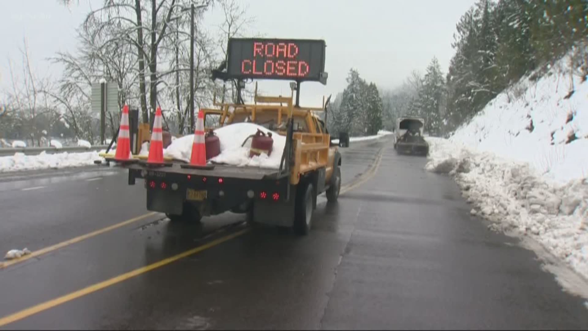 ODOT opened an emergency route on the closed Highway 58 to help utility crews start restoring power to Oakridge.