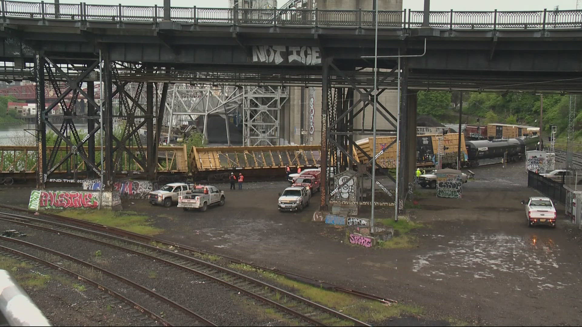 The Steel Bridge reopened just before 11 a.m. after a Union Pacific freight train derailed Monday morning.