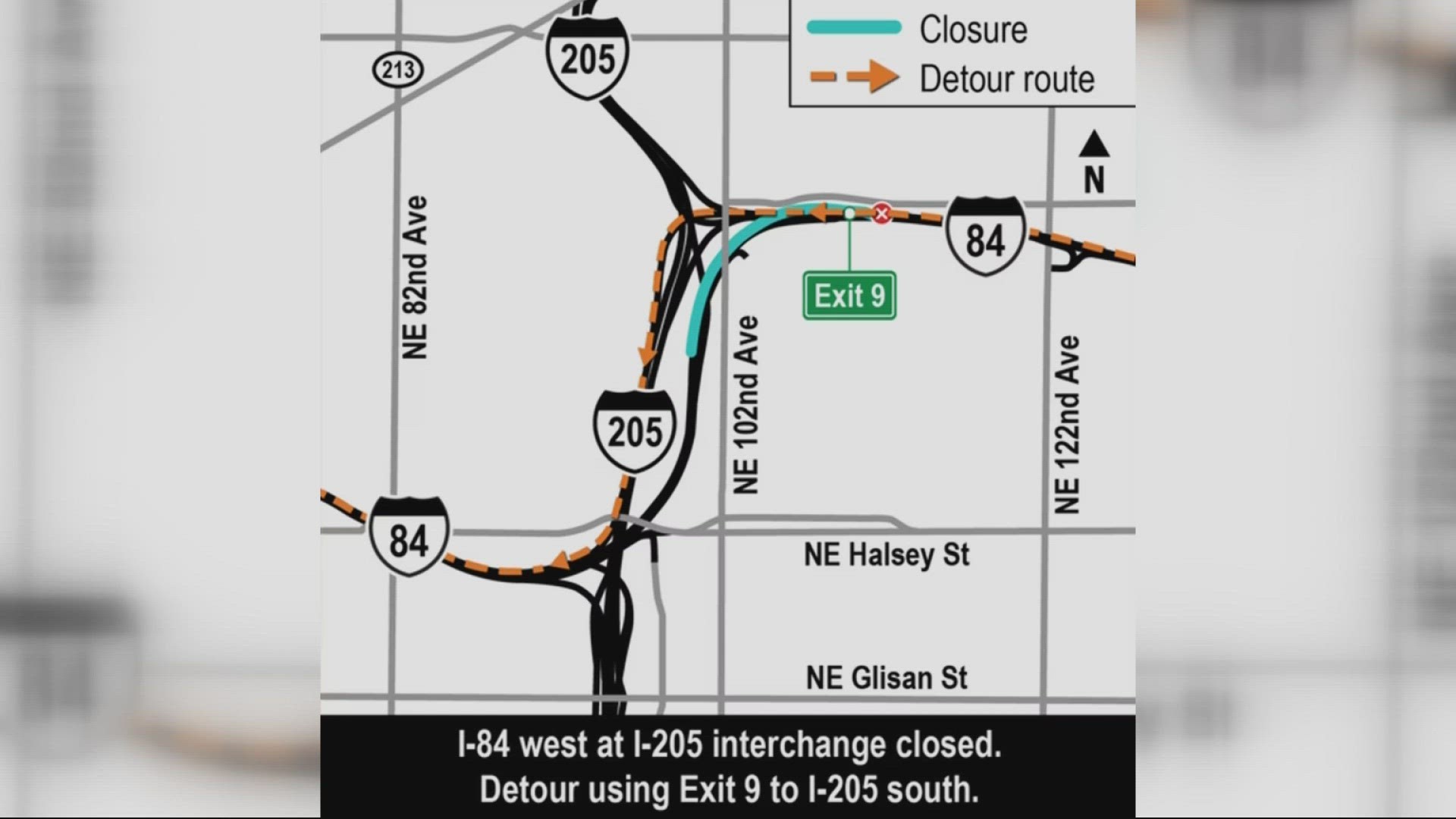 The westbound lanes of I-84 will be closed at the I-205 interchange starting Friday afternoon until Monday at 5 a.m.