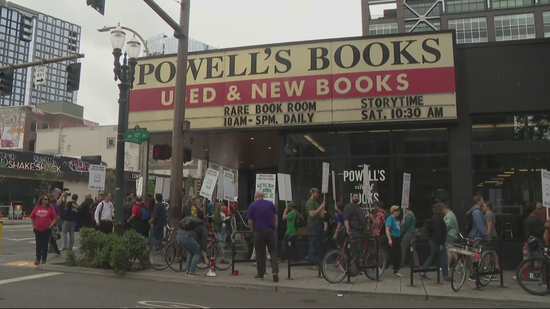 Powell’s stores in Portland were closed Monday as workers picketed for higher wages. Contract talks have been ongoing since January.