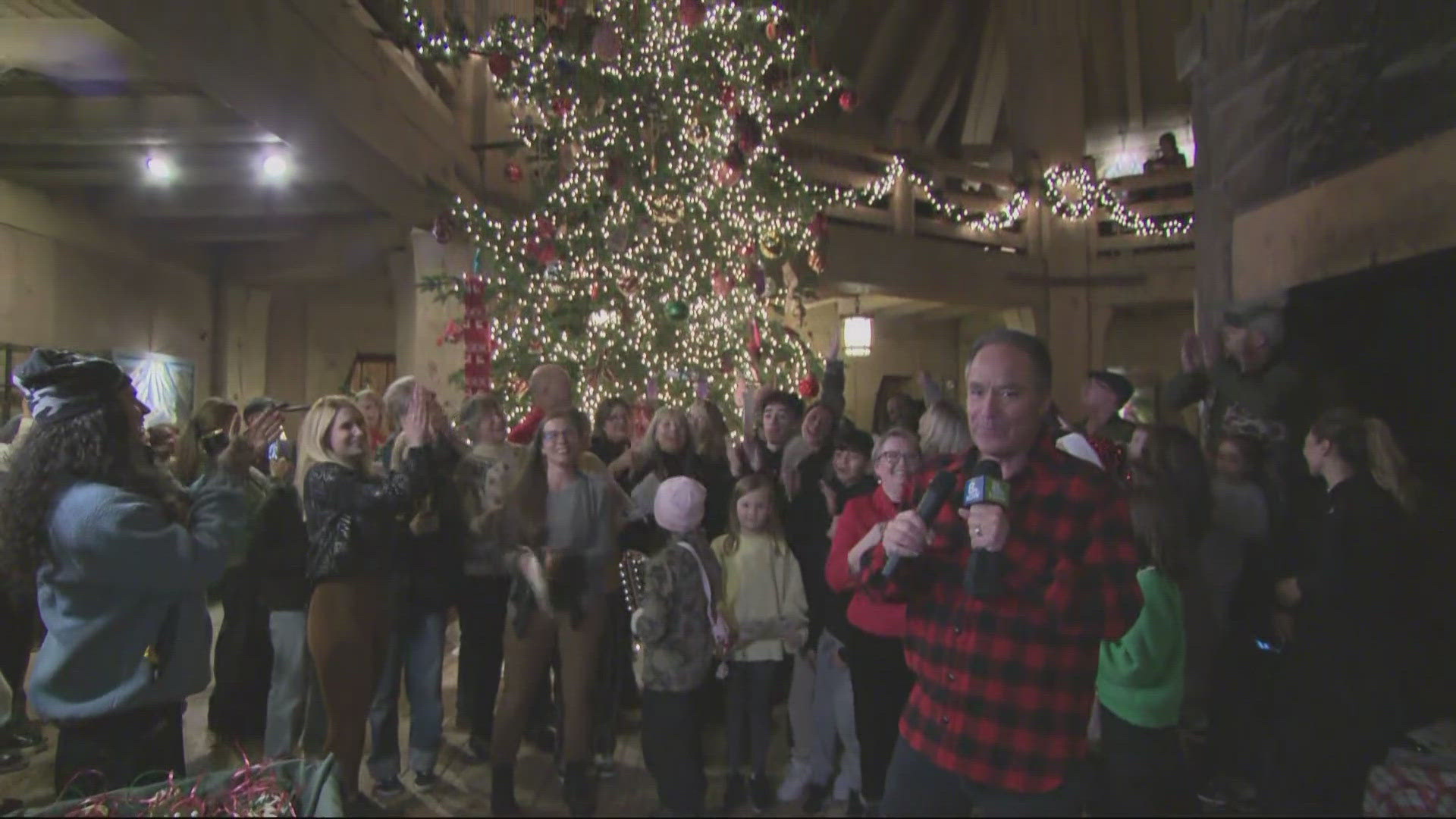 KGW's Chief Meteorologist Matt Zaffino brings in the holidays at Timberline Lodge leading its tree lighting ceremony.