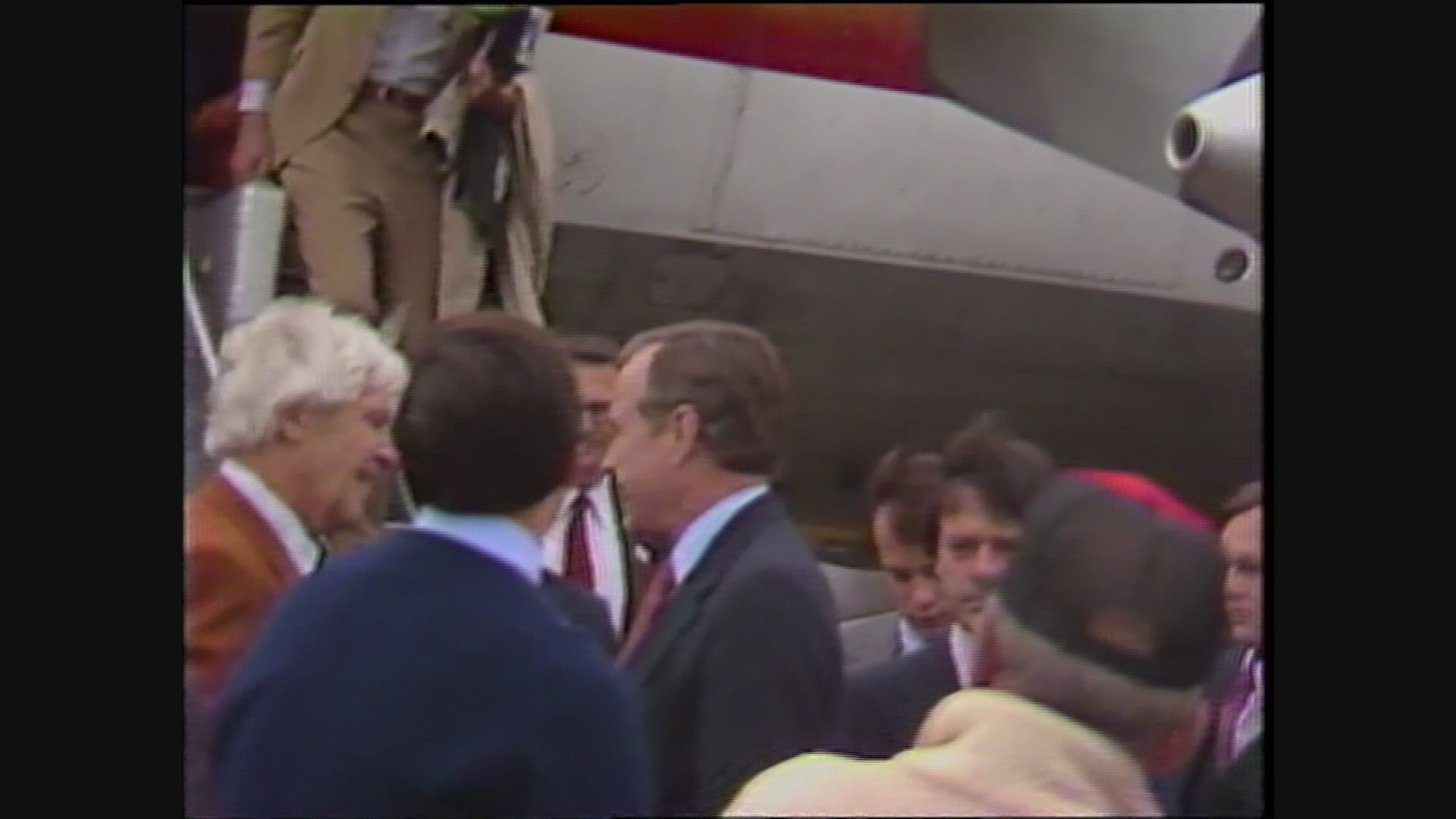 This video is from a campaign stop prior to the state primary in Oregon. Bush was running well behind Reagan, who went on to the win the state handily. Bush would eventually become Reagan's vice-presidential candidate and they ousted Democrat Jimmy Carter