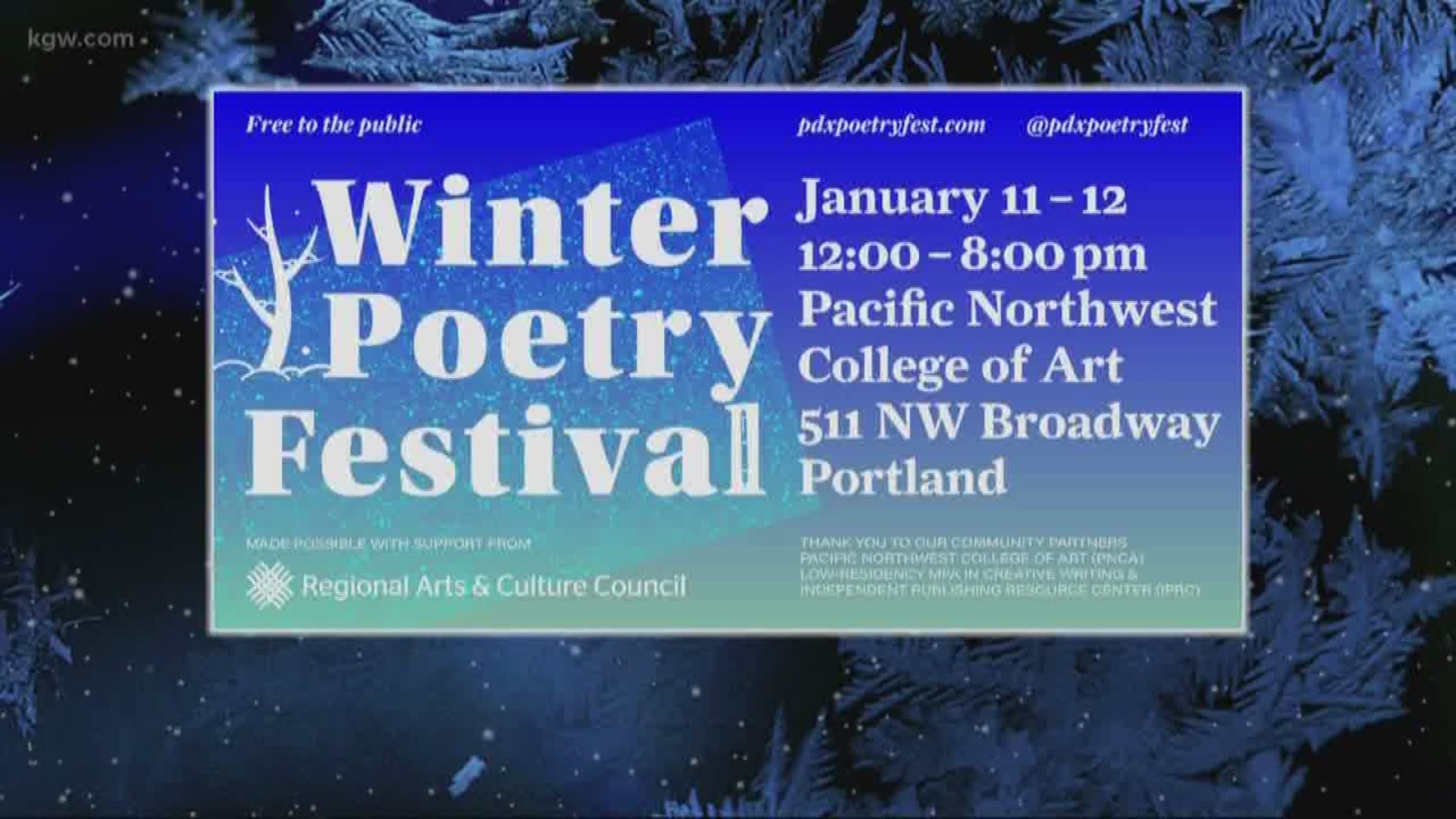 The Portland Winter Poetry Festival has even more  to offer this year, including visual poetry.
pdxpoetryfest.com
#TonightwithCassidy