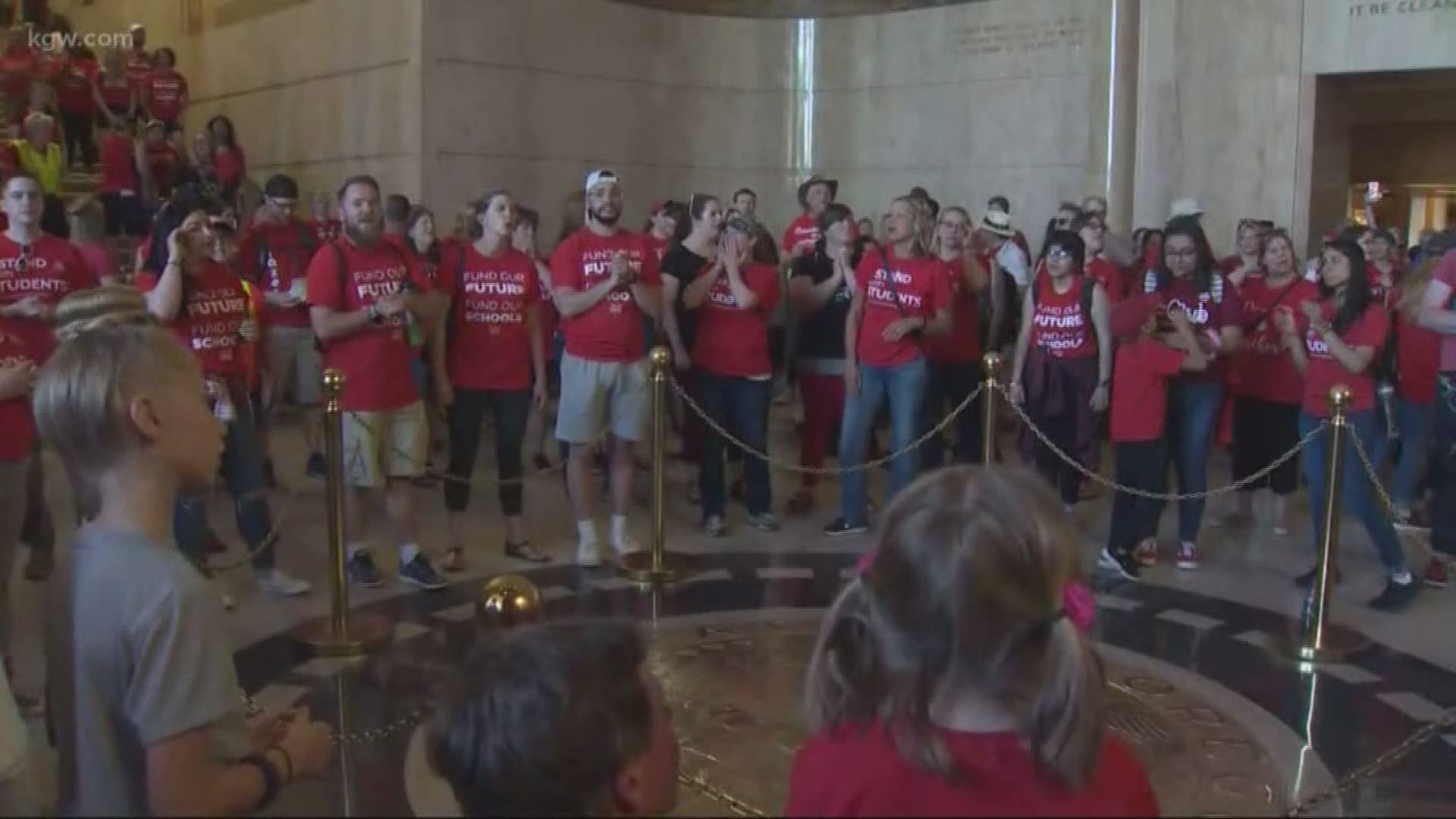 Teachers, students, parents supporters march, rally at State Capitol
