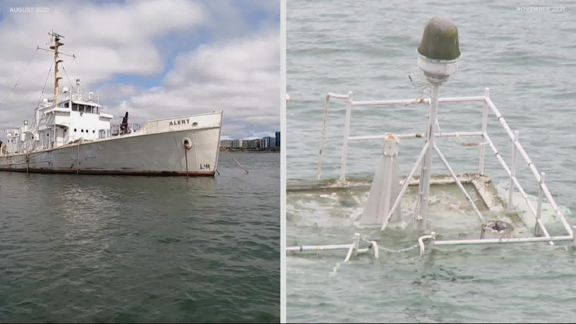 An abandoned 1920s Coast Guard vessel now sits at the bottom of the Columbia. Galen Ettlin explains environmental concerns and what it would cost to remove it.