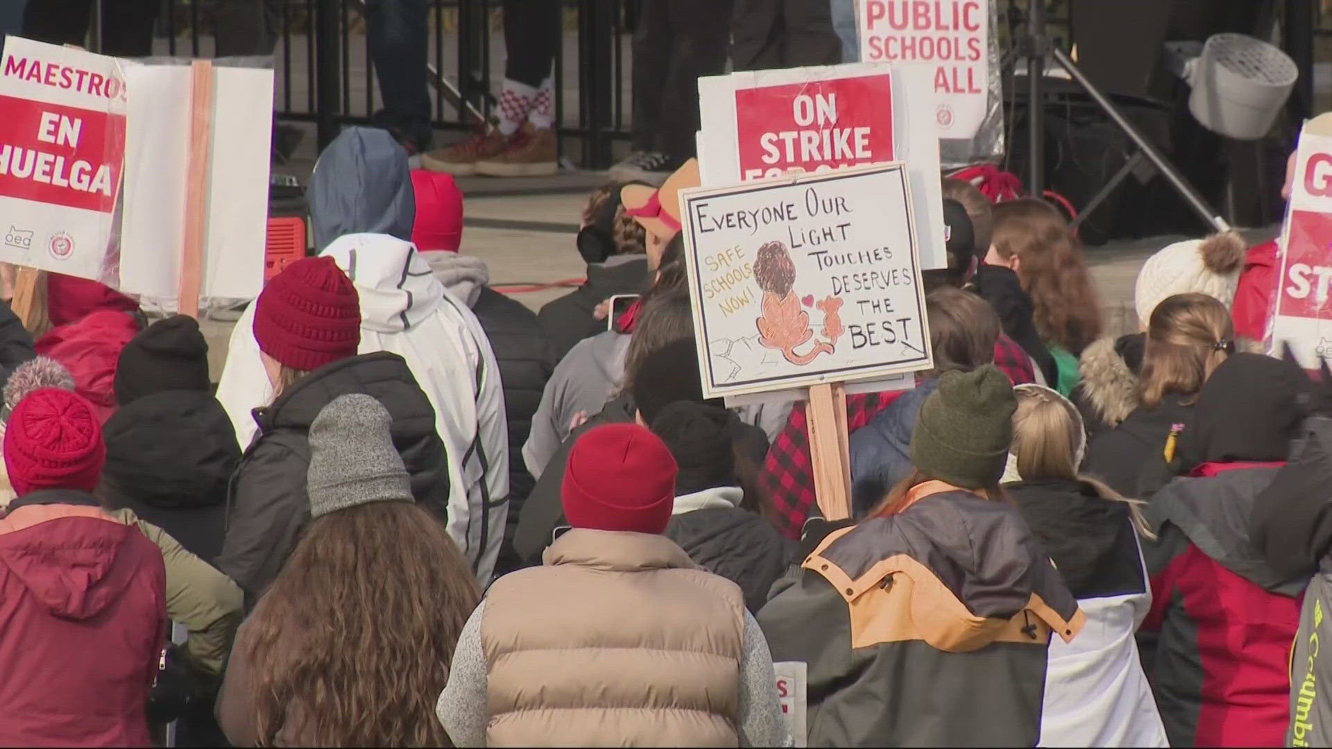 The strike is in its third week, with classroom sizes and adequate staffing appearing to be sticking points in the new contract agreement.