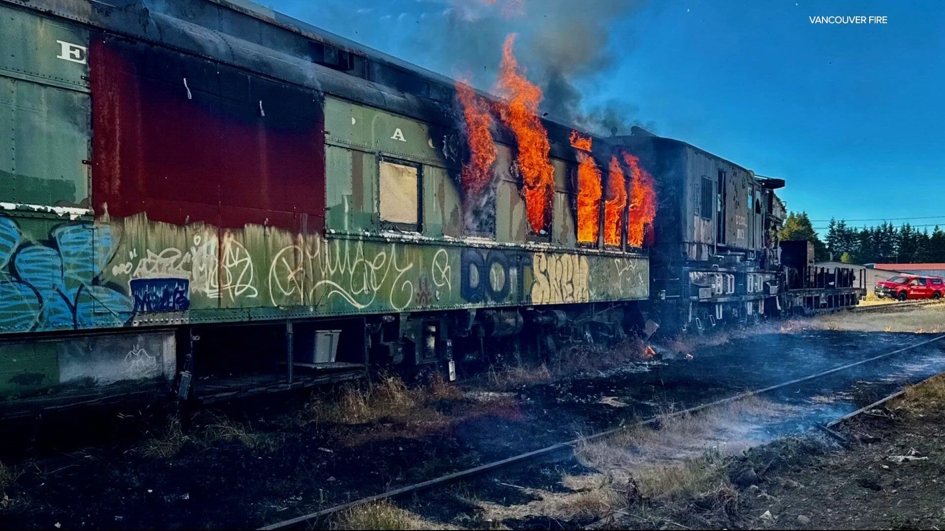 Vancouver store fire destroys furniture, damages old rail car outside
